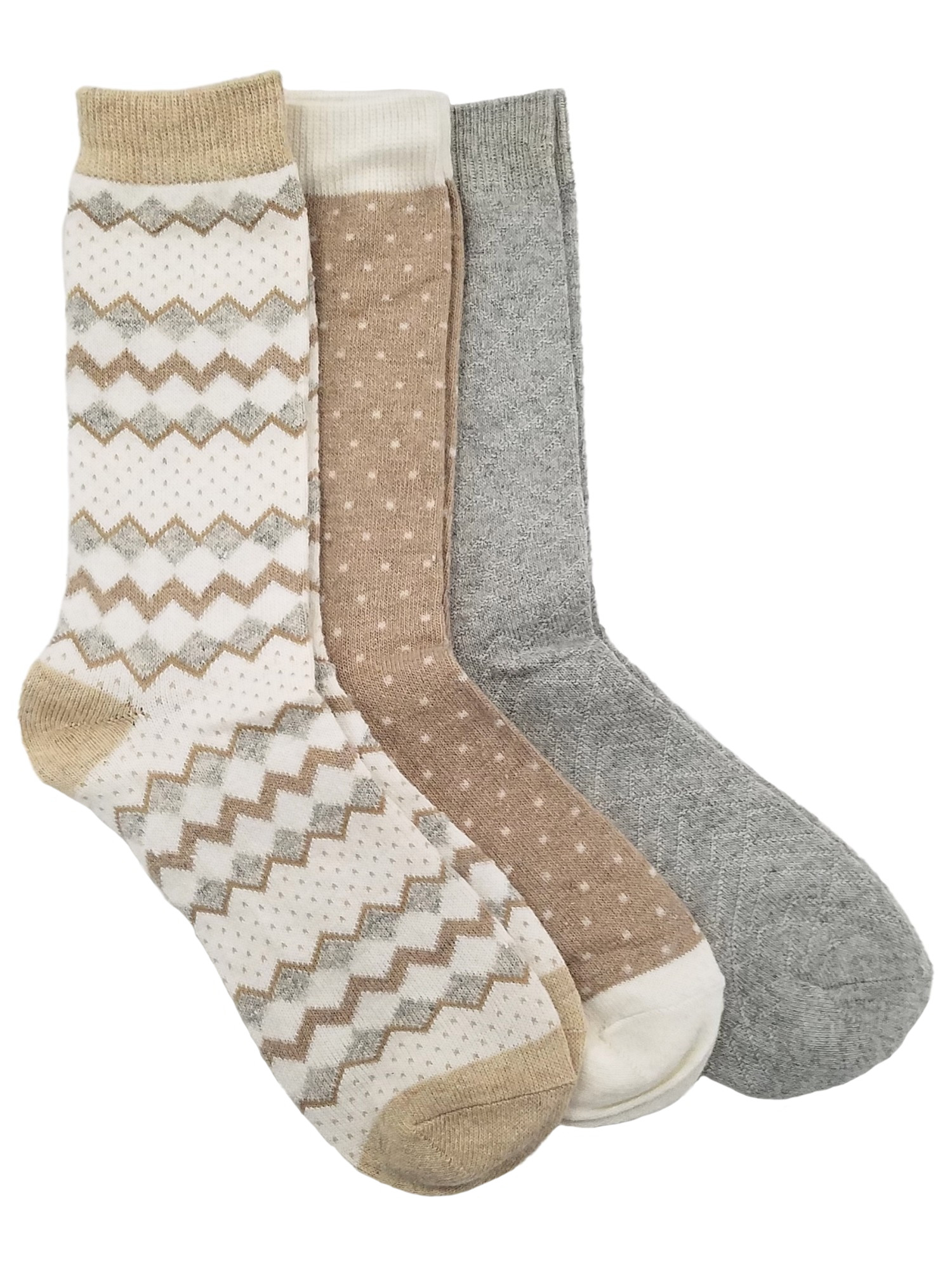 Muk Luks Womens 3 Pair Boot Socks Beige Pattern Beige Dot & Gray