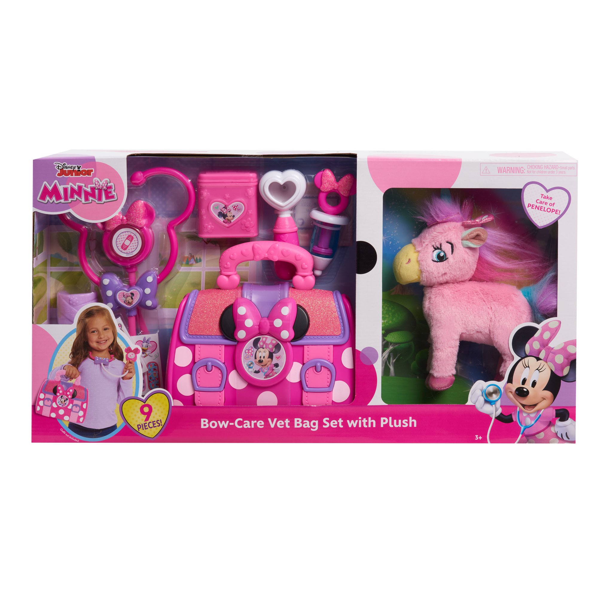 Minnie Mouse Just Play Disney Minnie Mouse Bow-Care 9 pc Vet Bag Set with Unicorn Plush Animal