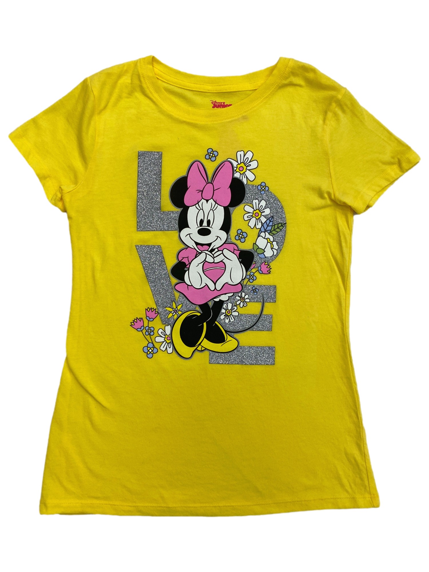 Disney Girls Yellow Sparkle Minnie Mouse Love Tee Shirt T-Shirt