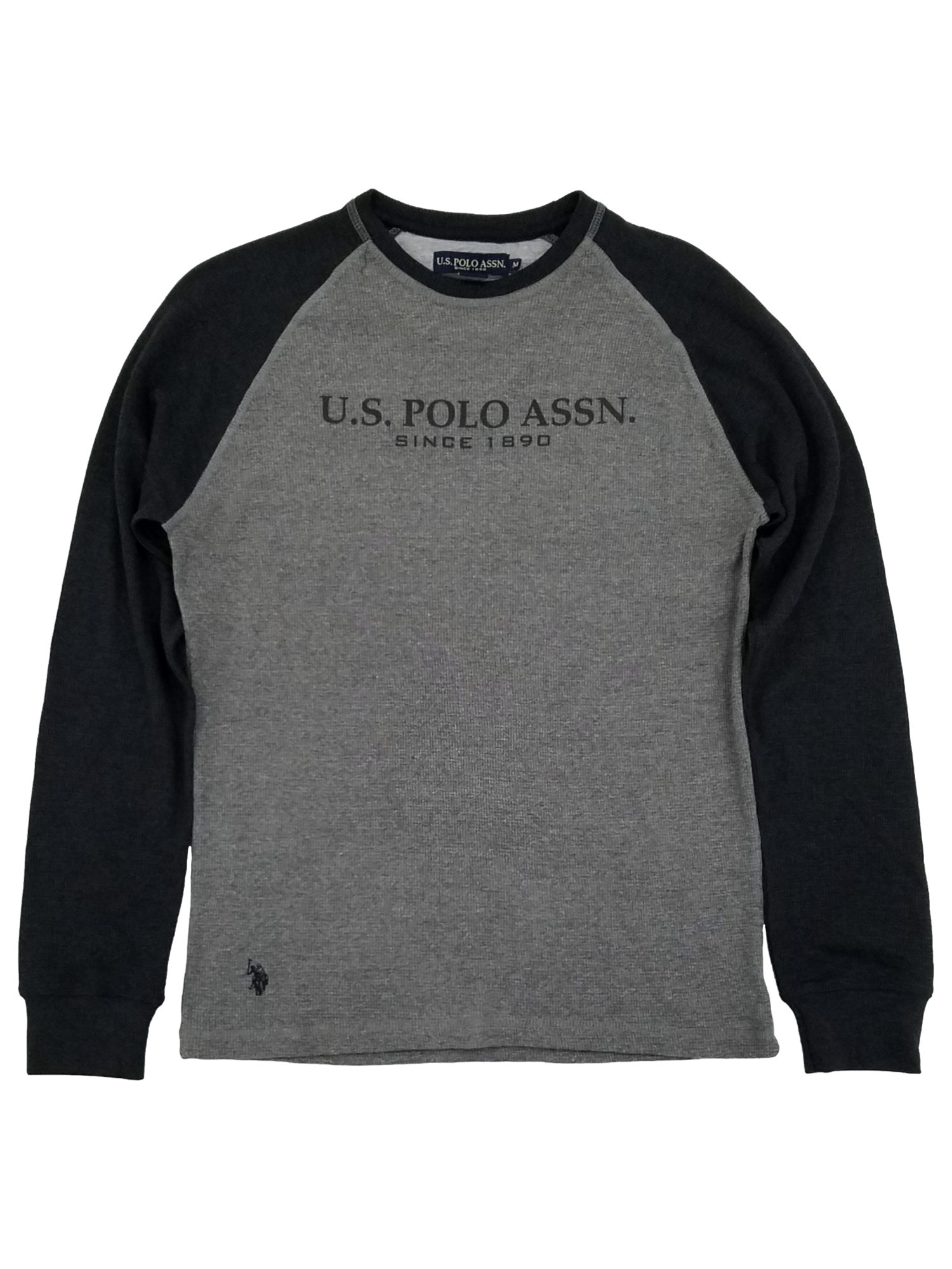 Polo Mens Gray Black Long Sleeve Raglan Thermal Shirt
