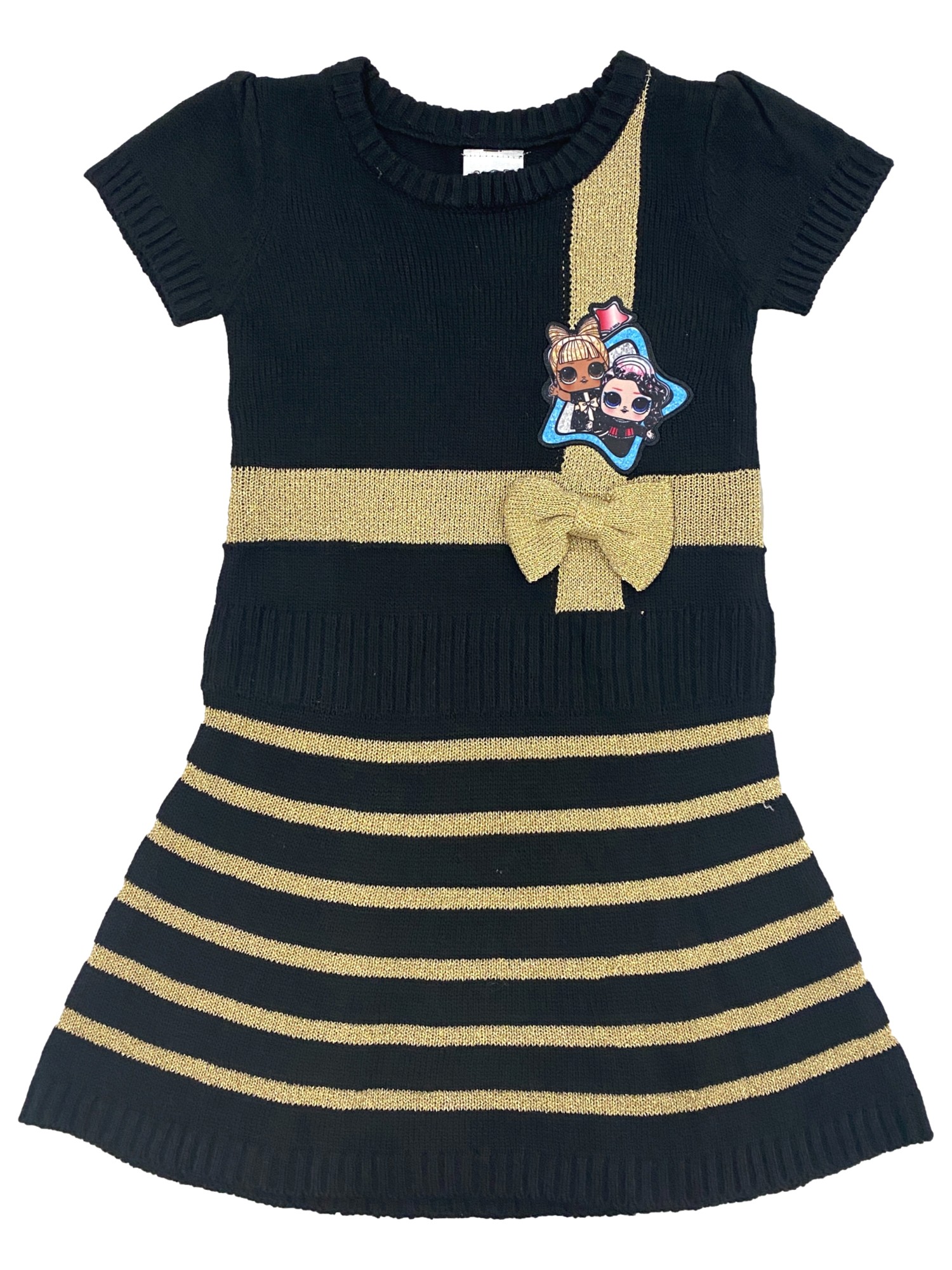 green emerald velvet dress Skylar + Madison Ciao Bella Black and Gold Striped Smocked Mini Dress - S - Final Sale - Ruffled Trim - Rayon main image 1