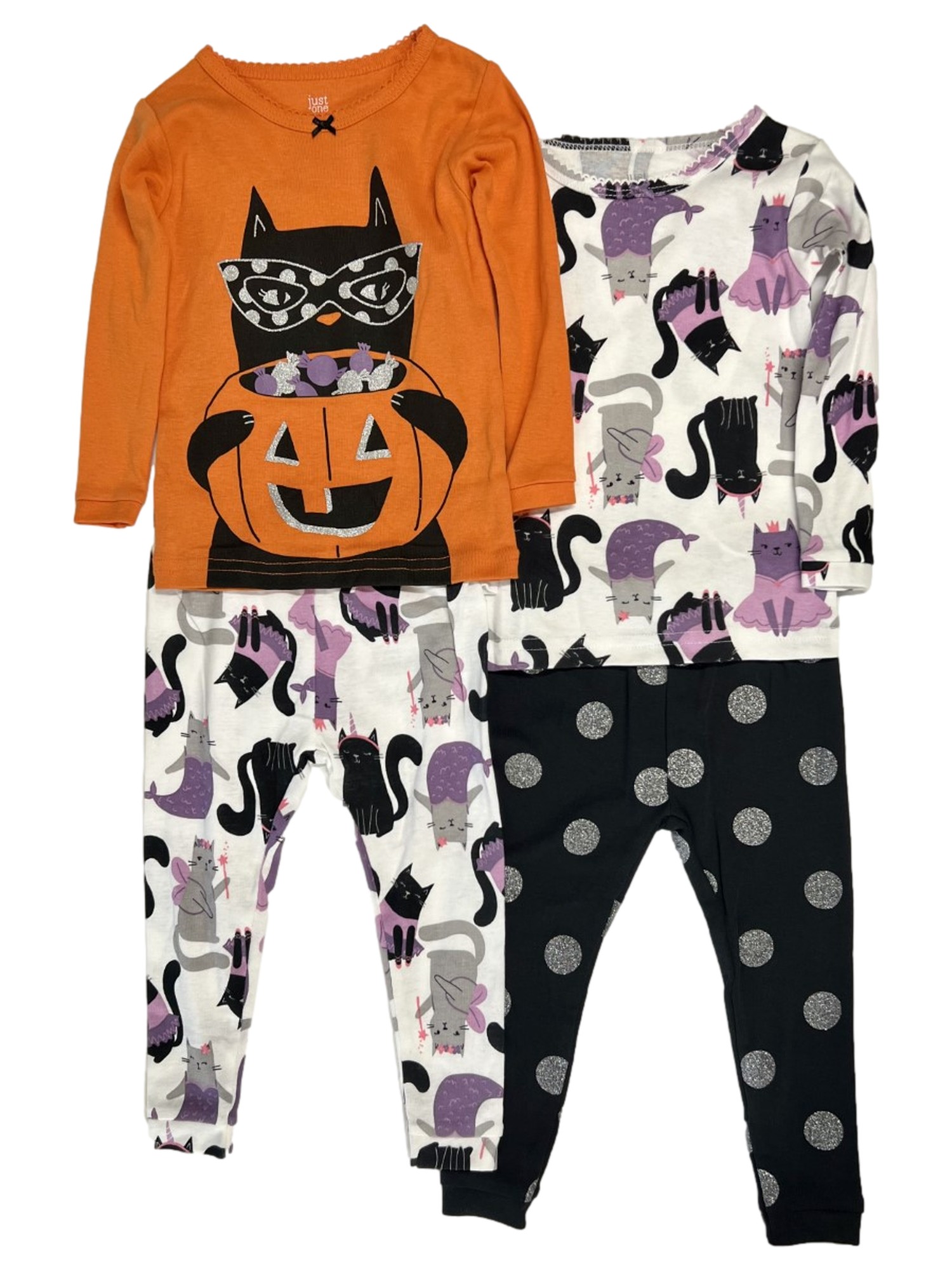 Carter's Carters Infant Girls 4 Piece Orange Kitty Cat Halloween Pajama Set 12 Months