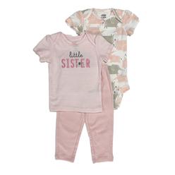 Carter's Carters Infant Girls 3pc Pink Little Sister Elephant Bodysuit Pants & Shirt 12m