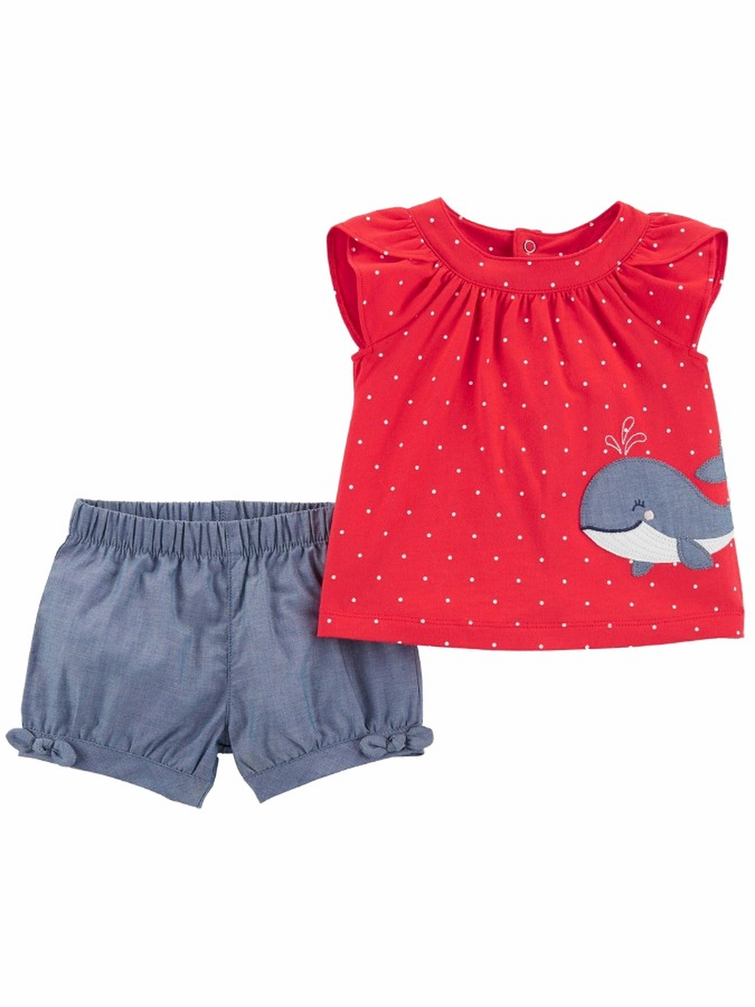 Carter's Carters Infant Baby Girls Red Blue Whale Top & Shorts 2Pc Summer Set