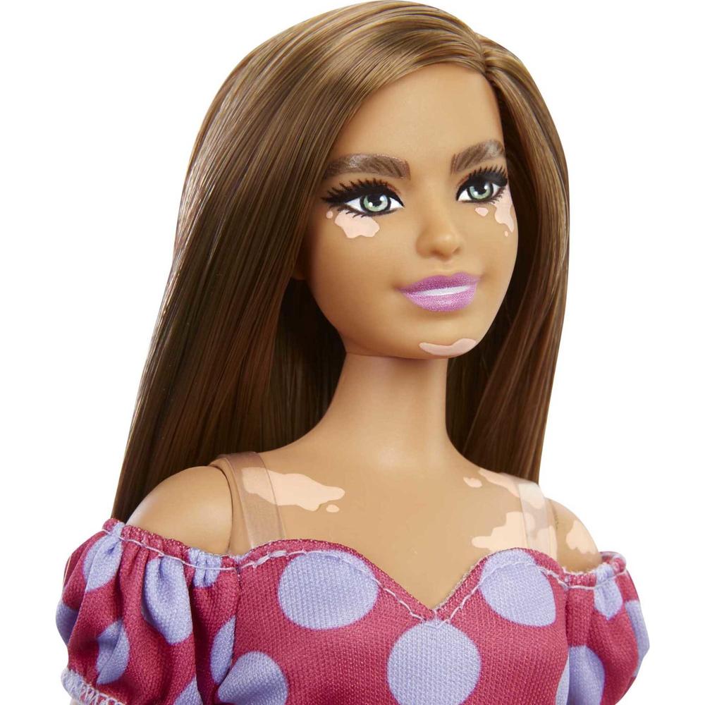 Barbie Fashionistas Brunette Doll With Vitiligo Wearing Polka Dot Dress, #171