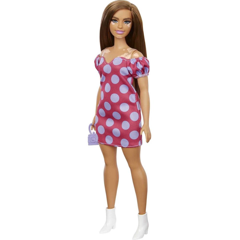 Barbie Fashionistas Brunette Doll With Vitiligo Wearing Polka Dot Dress, #171