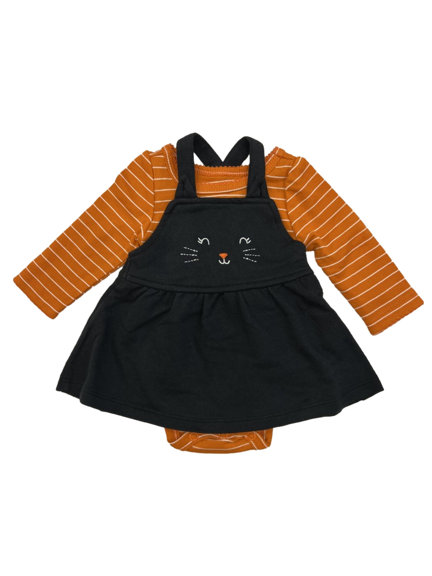 Carter's Carters Infant Girls Halloween 2pc Black Cat Dress & Orange Striped Bodysuit NB