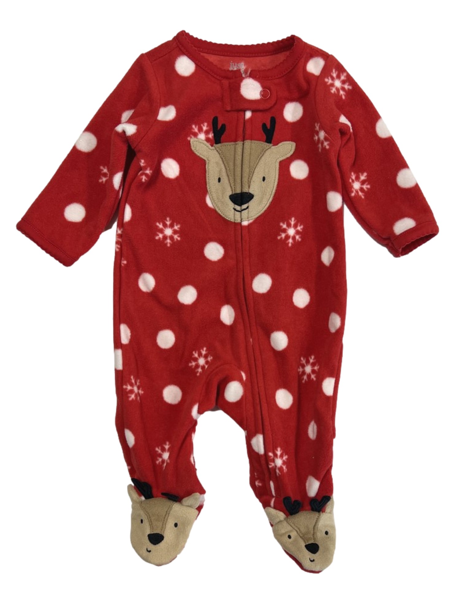 Carter's Carters Infant Girls Red Fleece Reindeer Snowflake Holiday Sleeper Pajamas NB