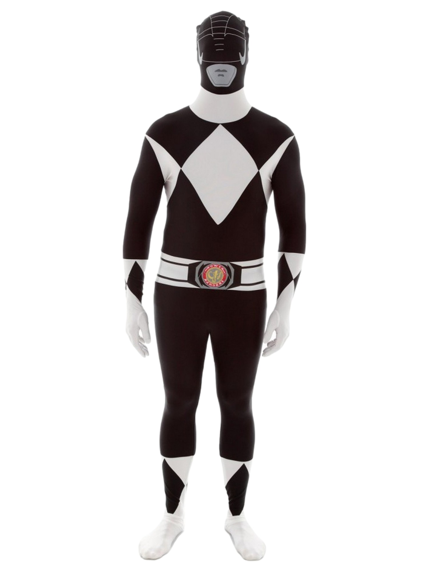 Power Rangers Mens Black Power Ranger Full Body Stretch Jumpsuit Costume Bodysuit X-Large