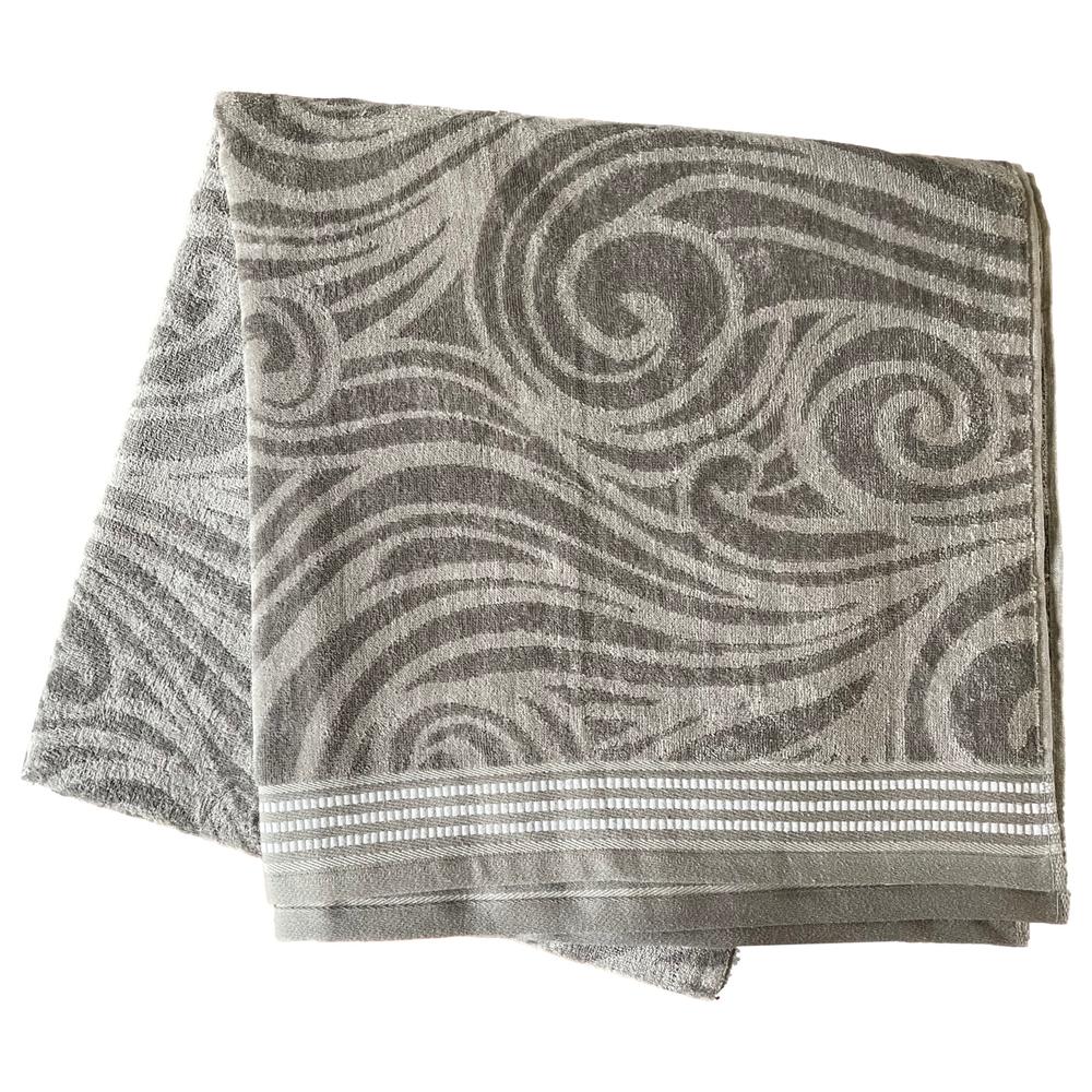 Sun Squad Plush Gray Wave Swirl Oversized Cotton Beach Towel 3' x 6'
