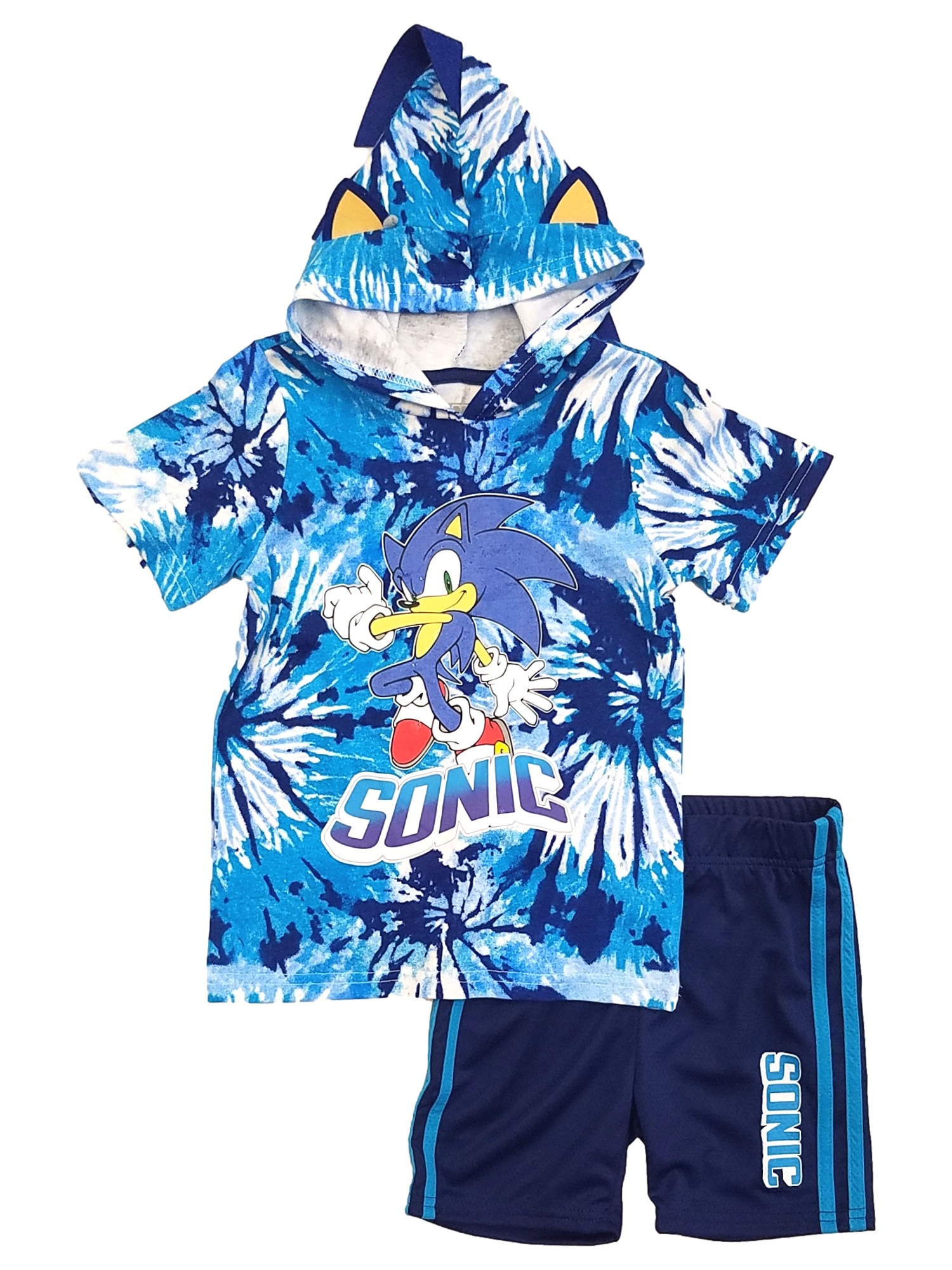 Sonic the Hedgehog Boys Blue Sonic Tie Dye Two Piece Hooded Top & Short Set Size 4