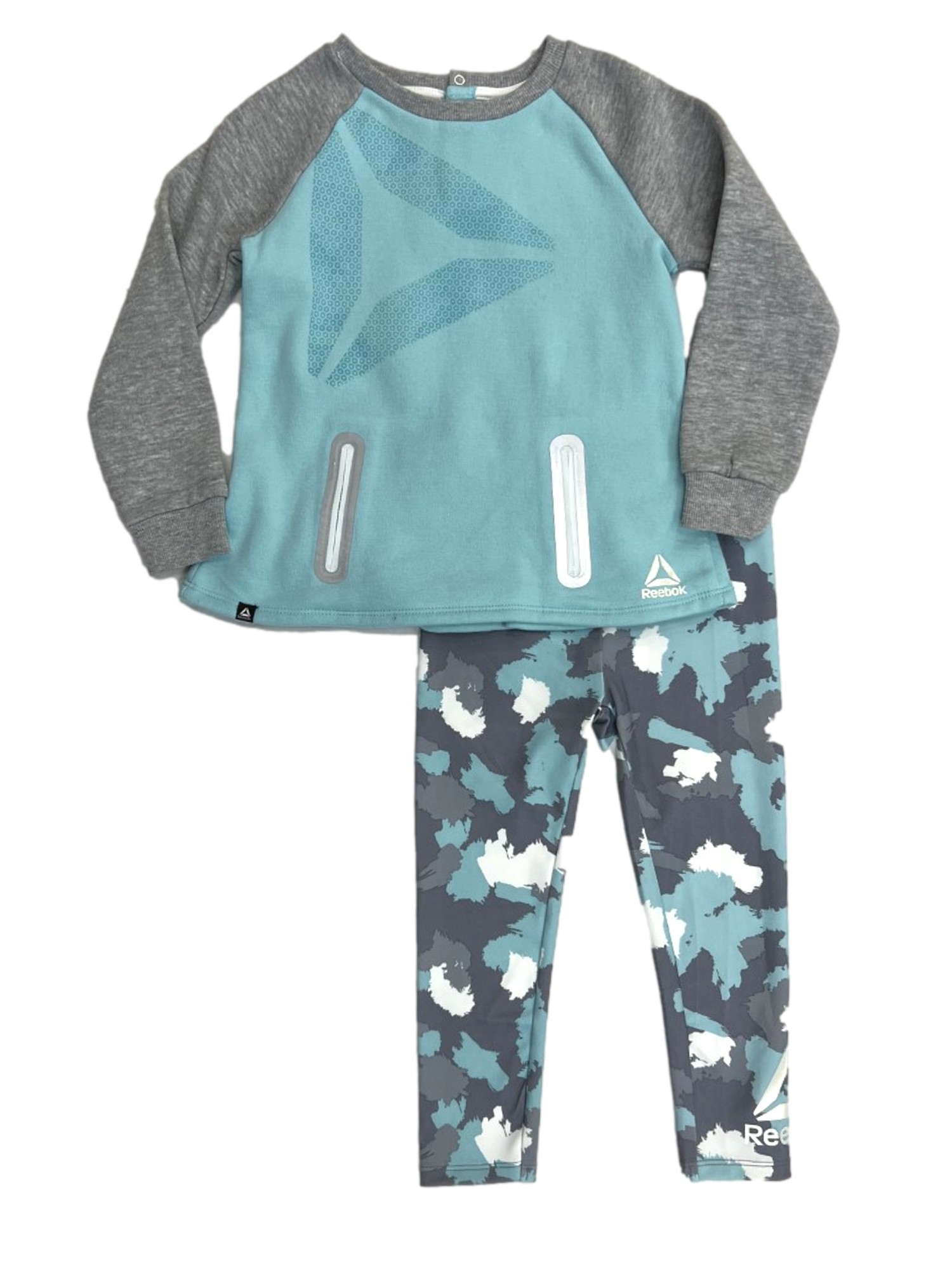 Reebok Toddler Girls Gray & Blue Sweatshirt & Camouflage Leggings Set 4T