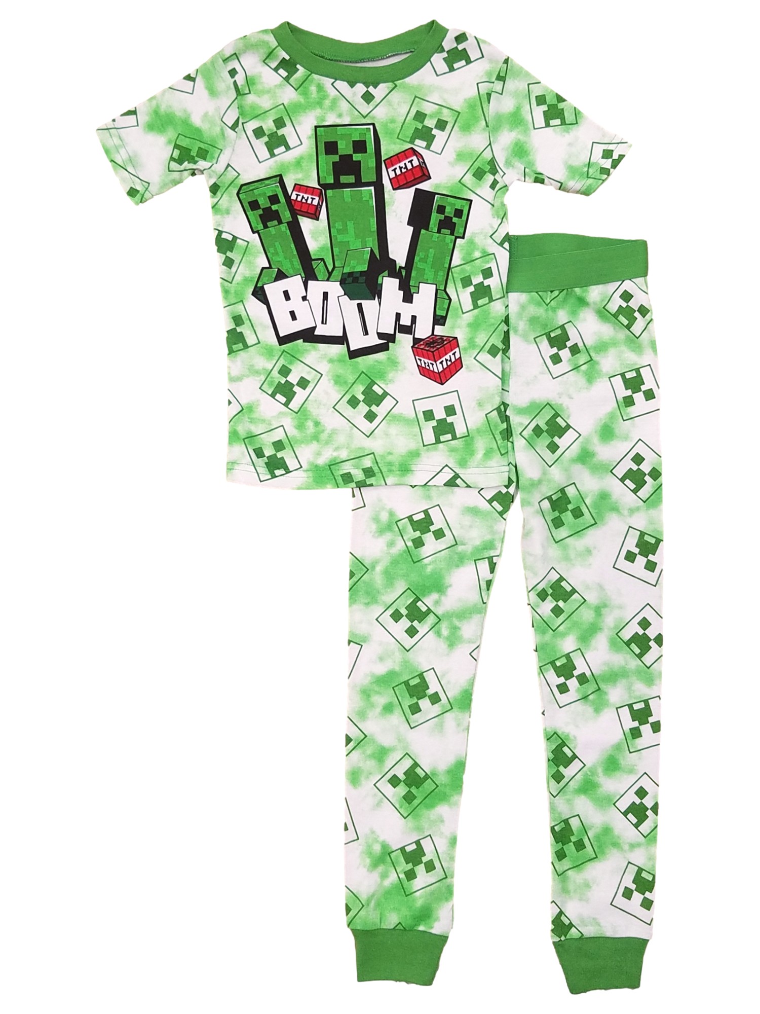 Minecraft Boys Green Minecraft TNT "Boom" Short Sleeve 2 Piece Pajama Set Size 6