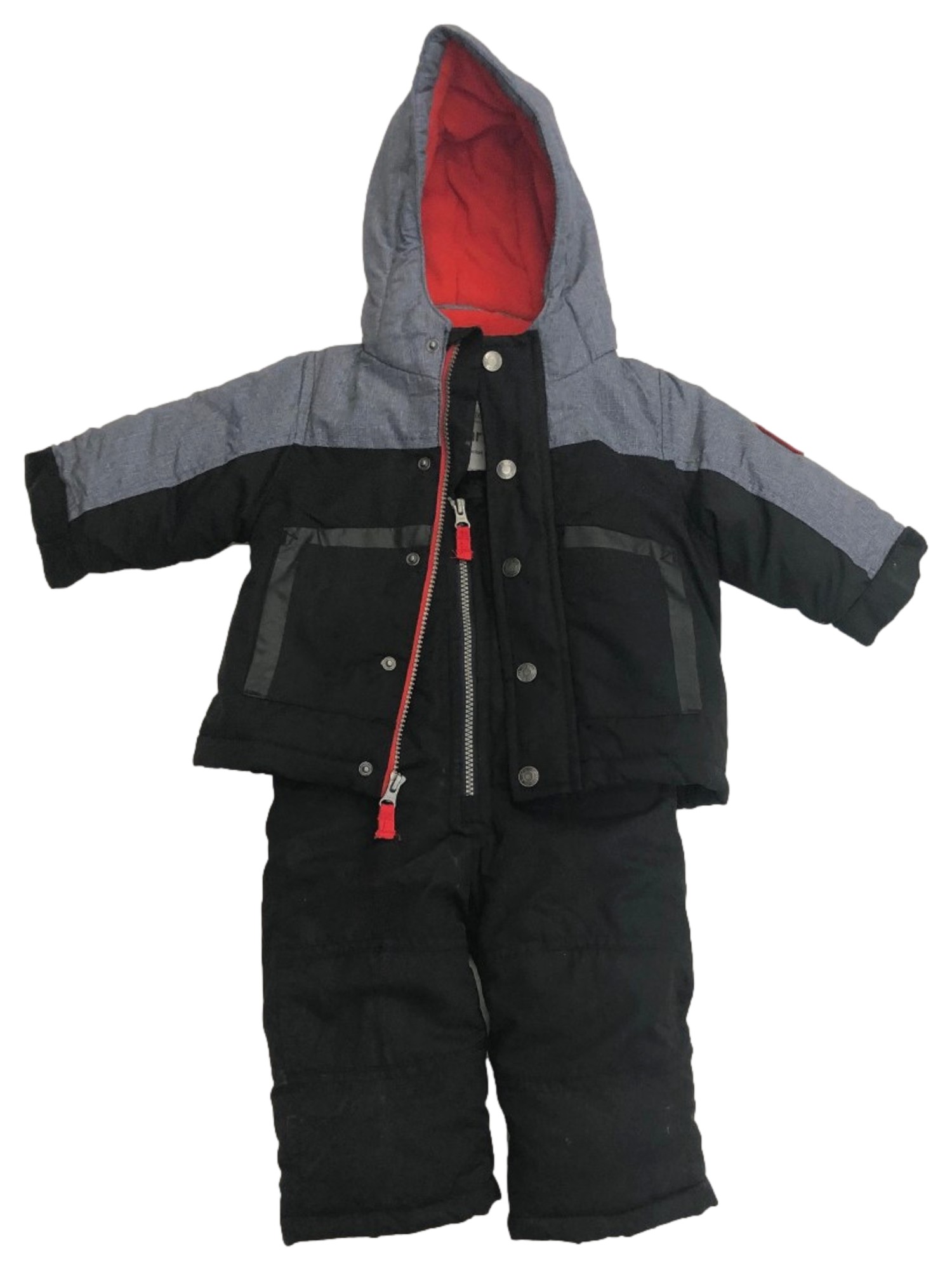 Carter's Carters Infant Boys Black & Gray Snowsuit Coat & Snow Bibs Set 12 Months