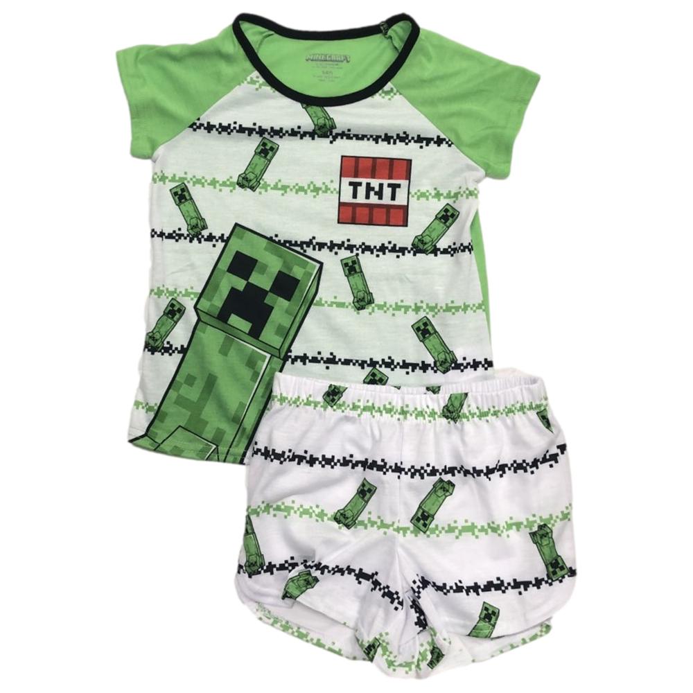 Minecraft Girls Lightweight White & Green Minecraft Pajamas Shorts ...