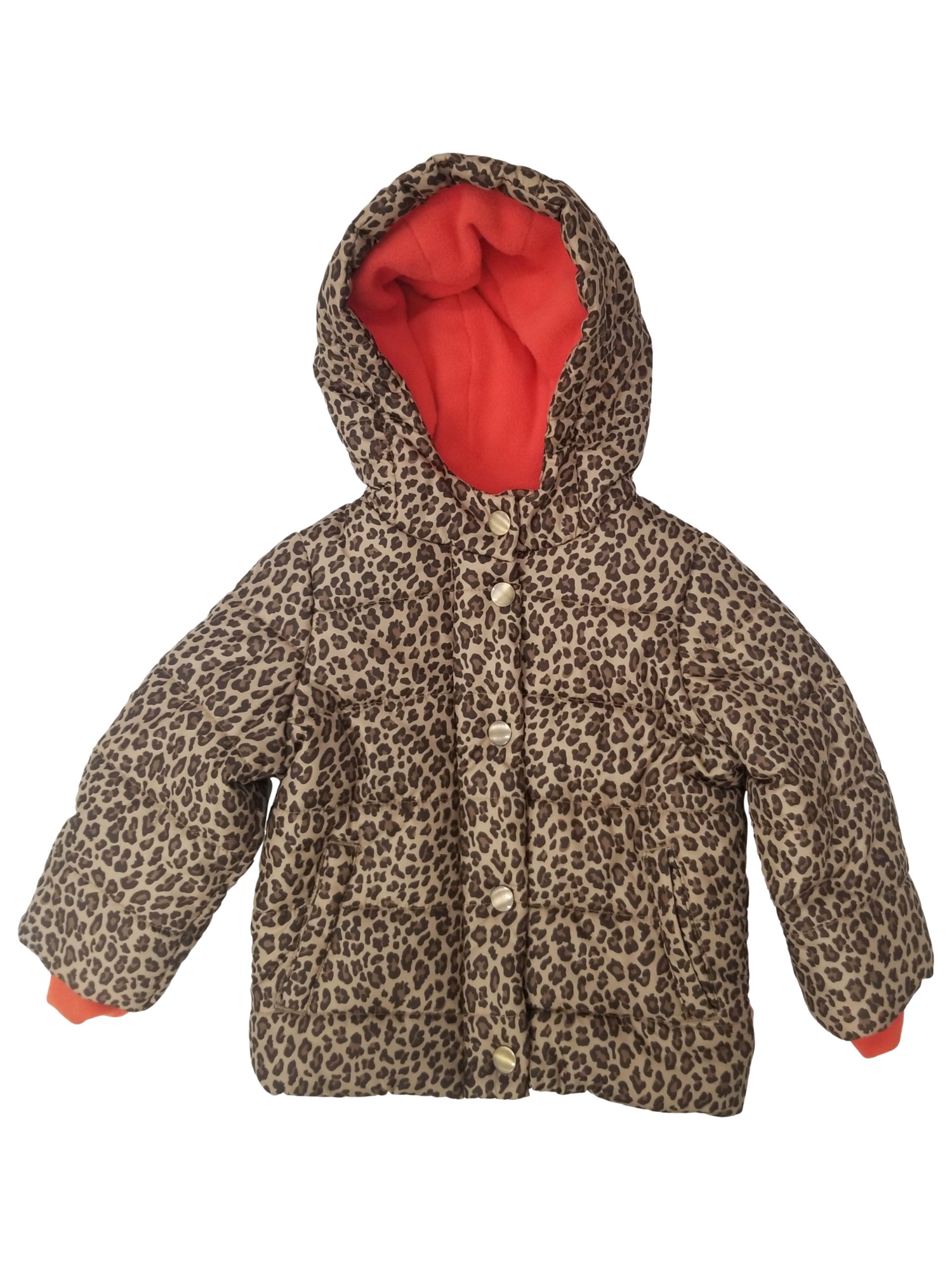 Carter's Healthtex Infant Girls Leopard Print Orange Snow Coat Hood Baby Ski Jacket 18m