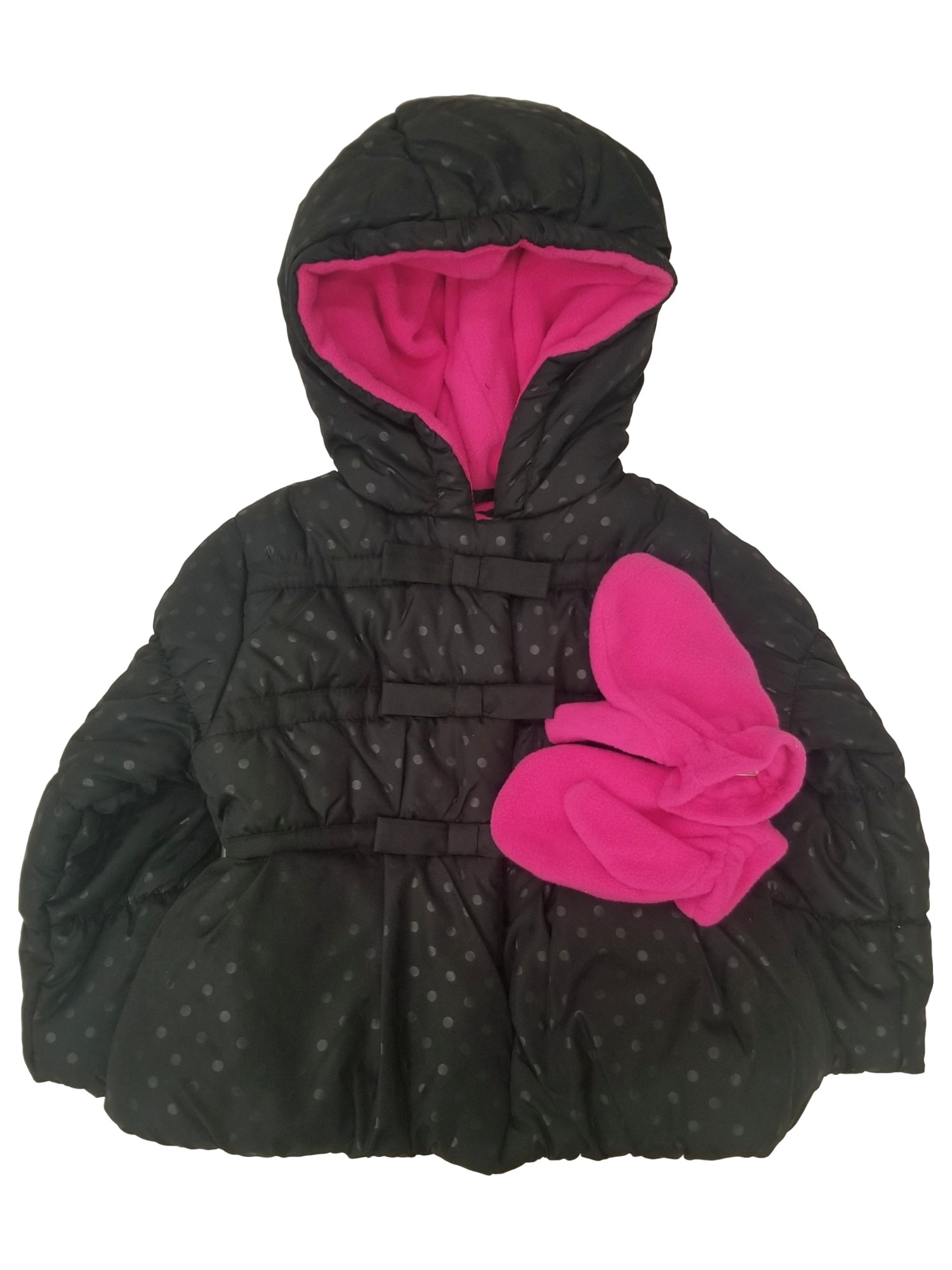Rothschild Infant Girls Black Bow Zip Up  Snow Coat Baby Ski Jacket Pink Mittens 18m