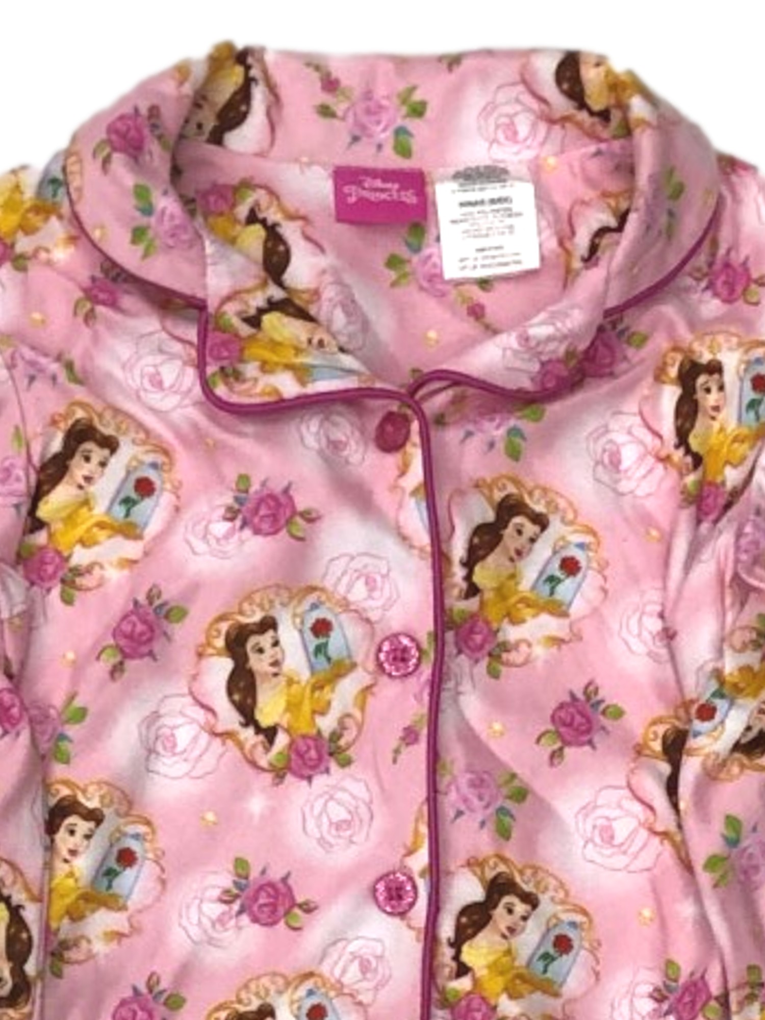 Disney Beauty & The Beast Girls Pink Flannel Princess Belle Pajamas Sleep Set
