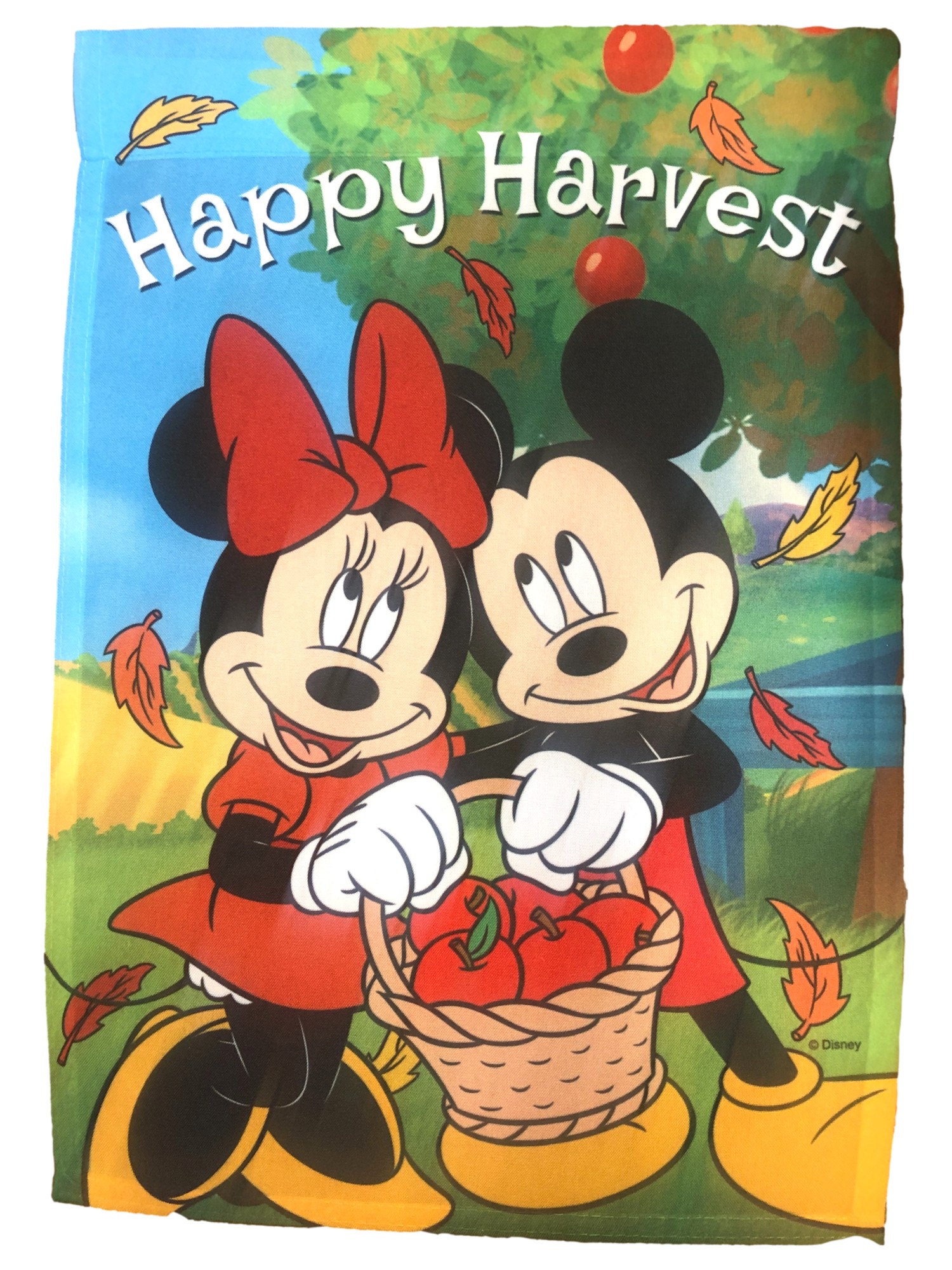 Disney Mickey Minnie Mouse Happy Harvest Apple Basket Leaves Garden Flag 18 x 12
