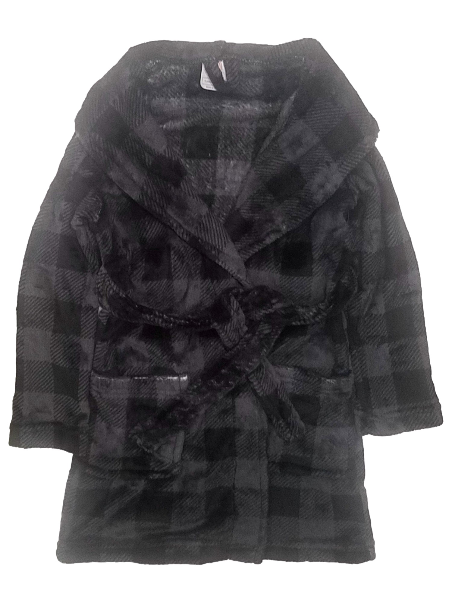Wonder Nation Boys Plush Fleece Black & Gray Plaid Bathrobe Robe Housecoat Small 6-7