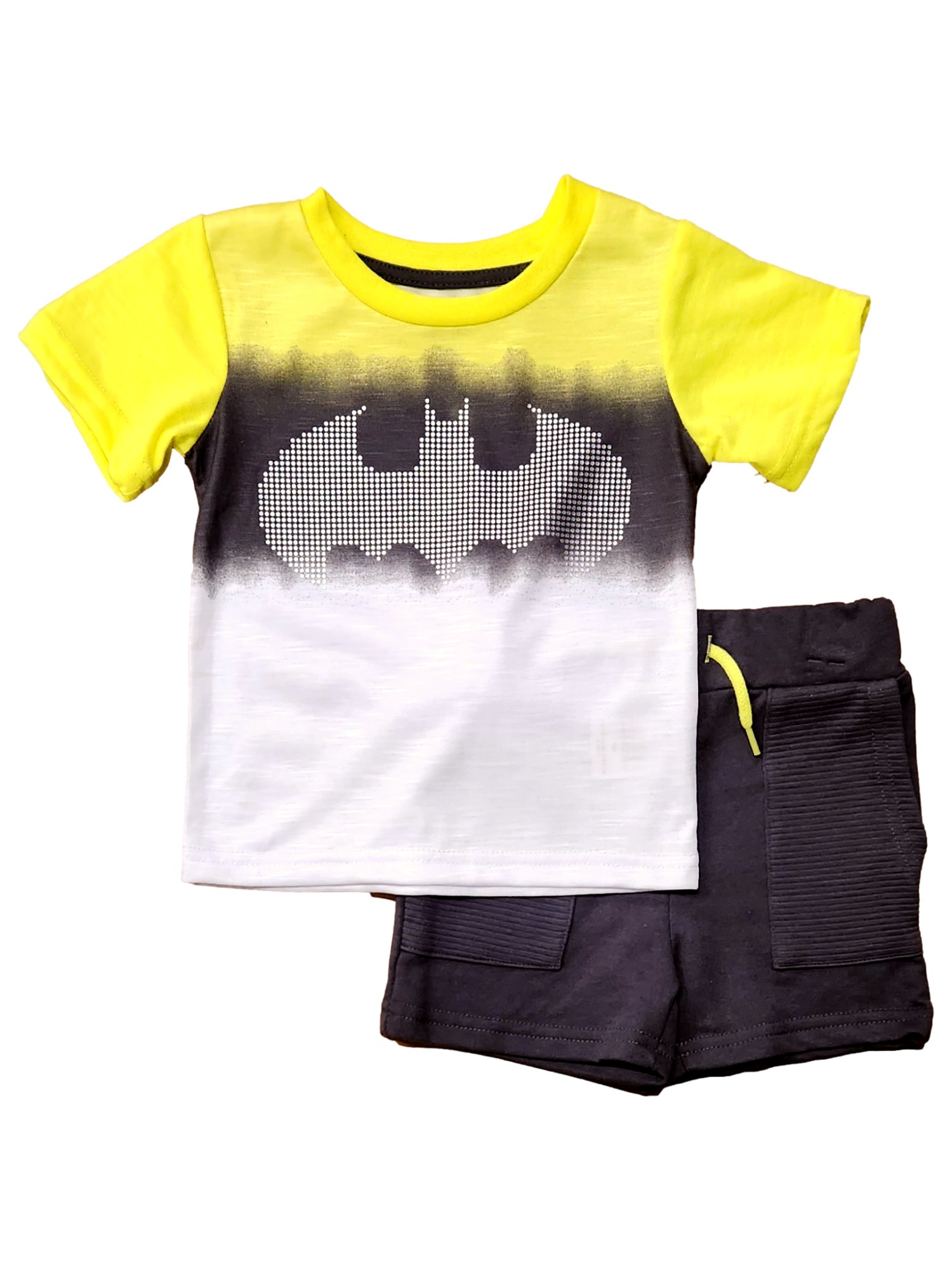 DC Comics DC Batman Infant Boys Yellow & Gray Batman Logo Shirt & Shorts Set 12M