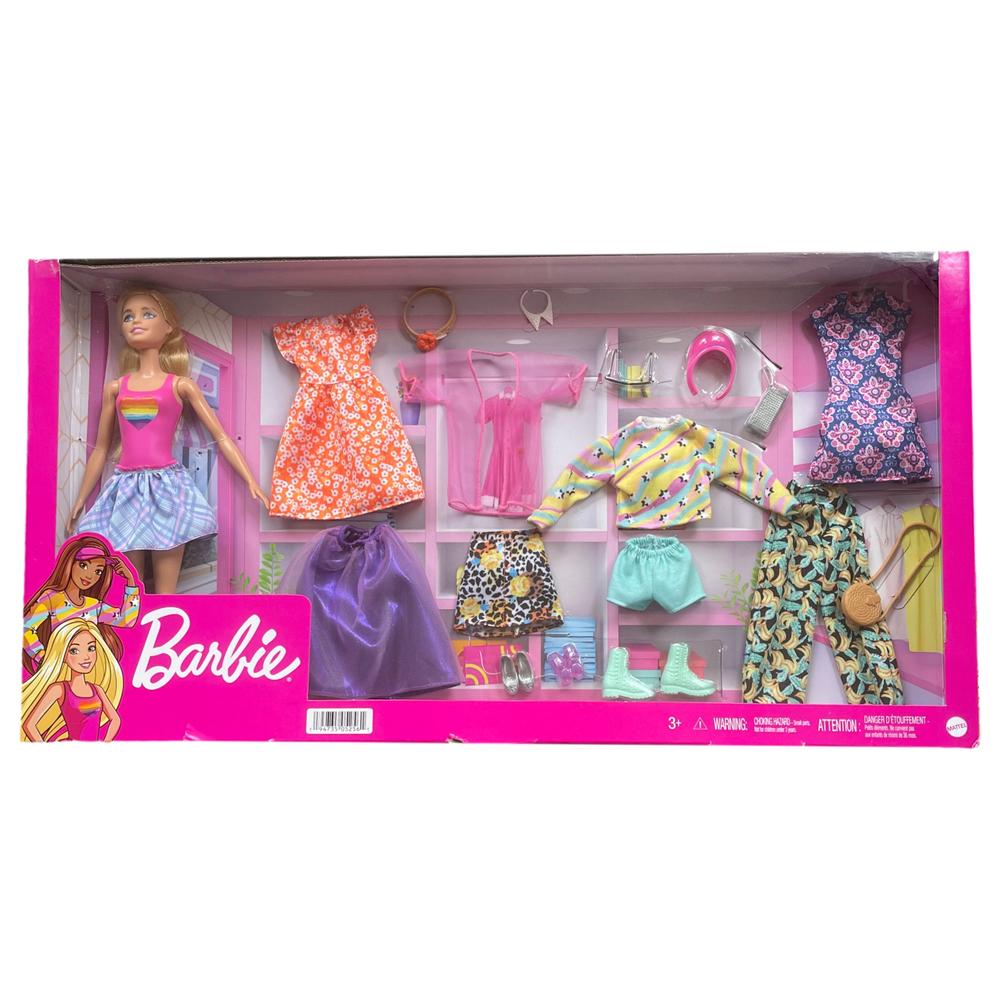 Barbie Doll Deluxe Playset with 7 Outfits, Total of 19 Fashion & Styling Pieces