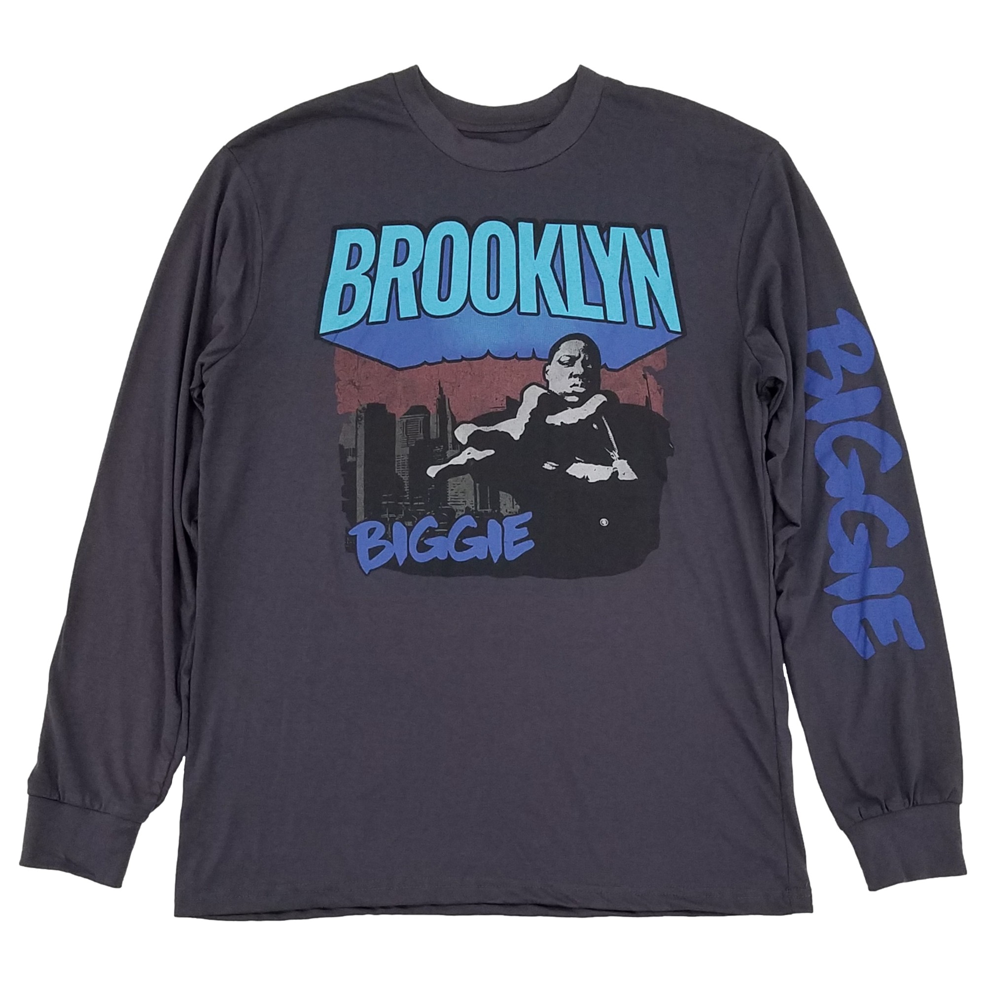 The Notorious B.I.G. Mens Gray Long Sleeve Biggie Brooklyn Graphic Shirt