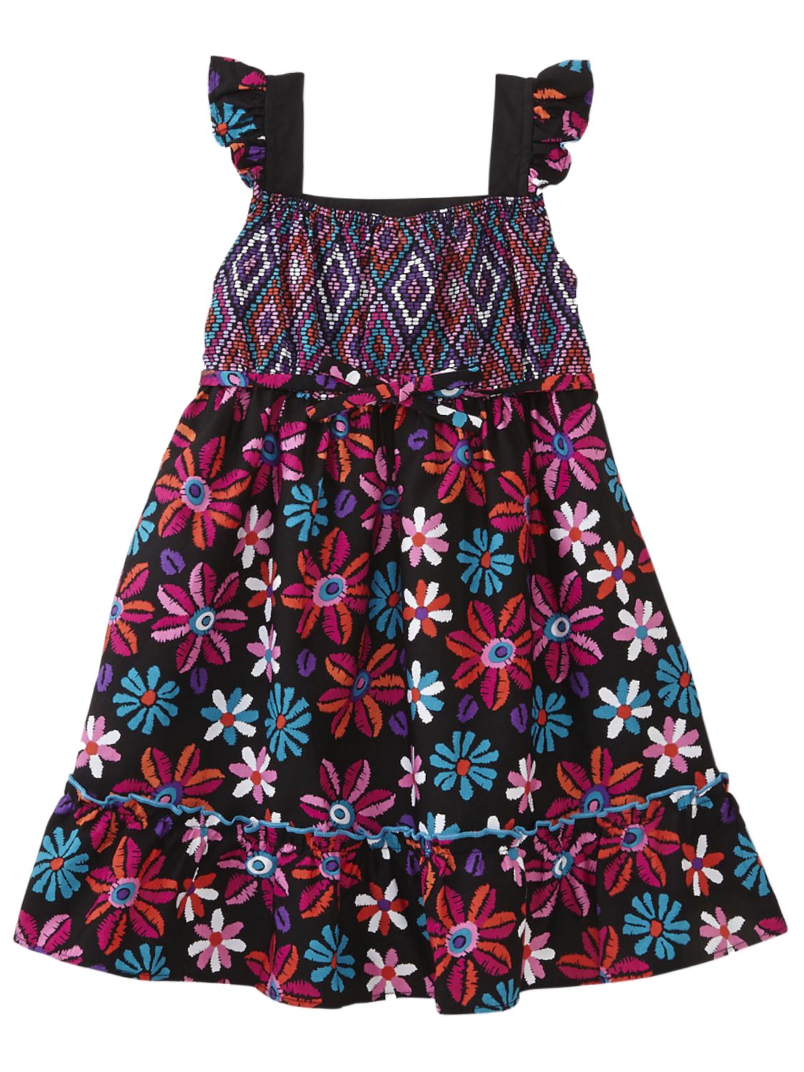 Youngland Toddler Girls Black & Pink Floral Dress Cotton Sundress 3T