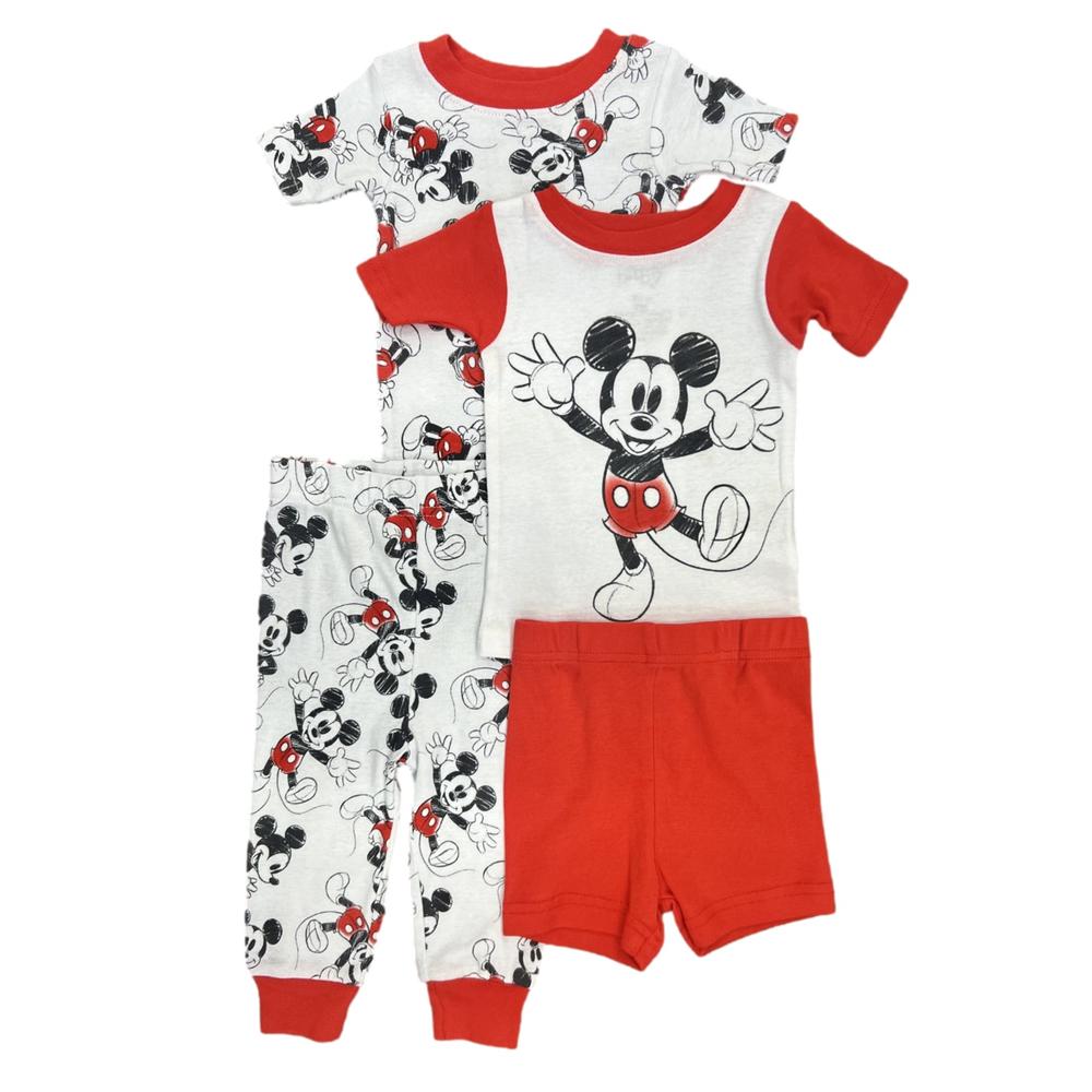 AME Disney Infant Boys Mickey Mouse Red & White 4 Piece Cotton Pajama Sleep Set