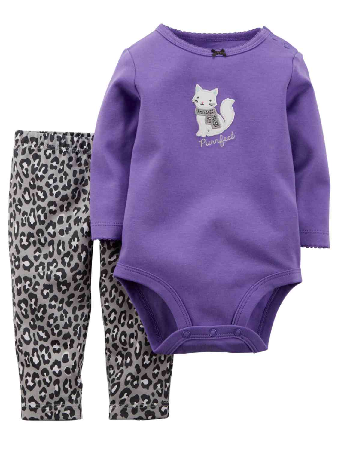 Carter's Carter Infant Girl Kitty Cat Outfit Purple Bodysuit Creeper Leopard Leggings 12m
