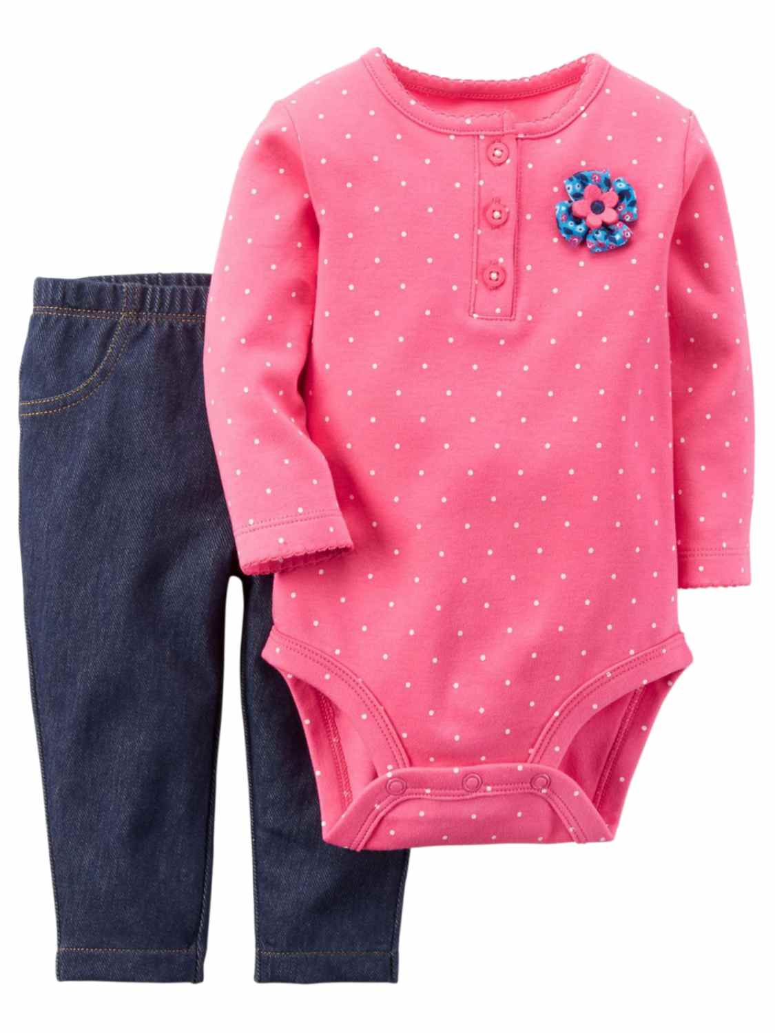 Carter's Carters Infant Girl Pink Polka Dot Bodysuit Shirt Denim Legging Pants Newborn