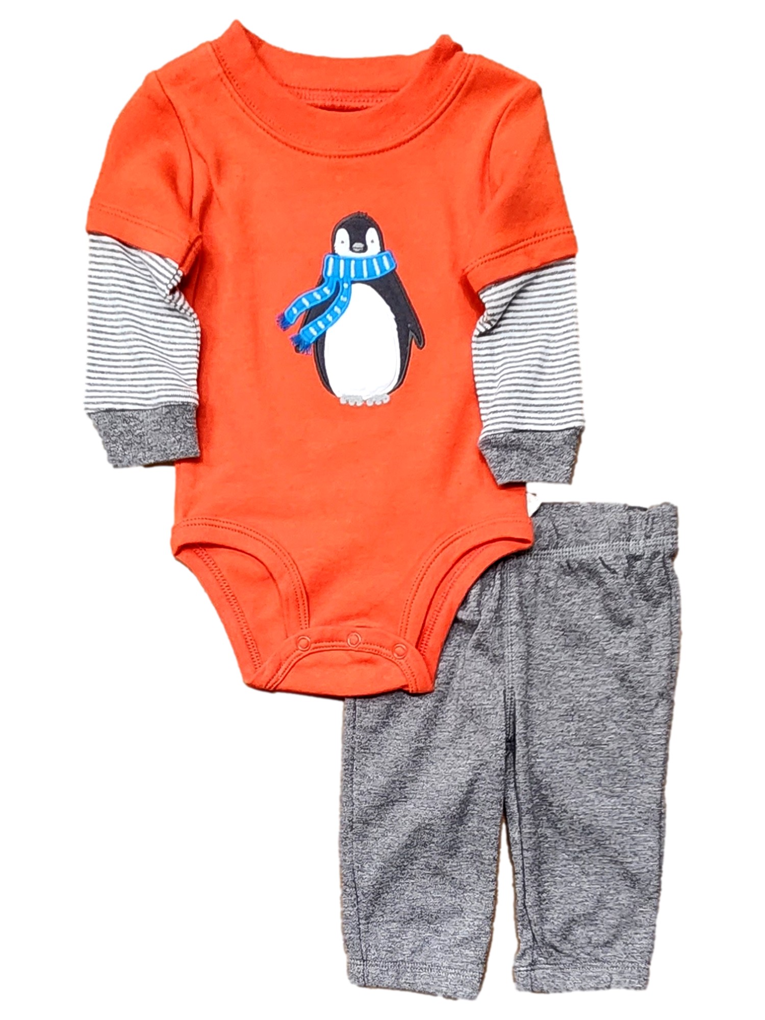 Carter's Carters Infant Boys 2-Piece Orange Penguin Stripe Arm Bodysuit & Pants Set 3m
