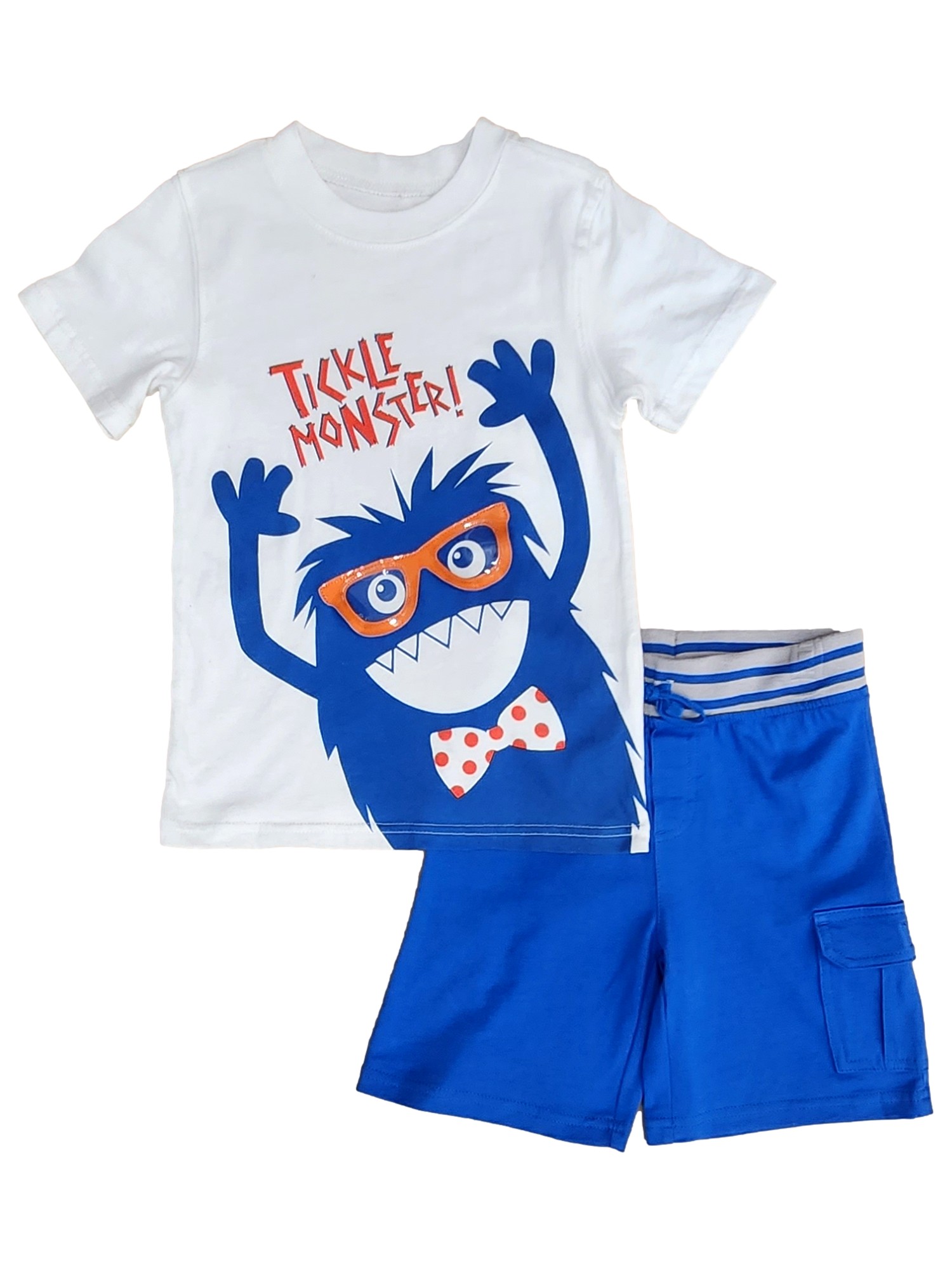 Toughskins Boys Blue & White Tickle Monster Tee Shirt T-Shirt & Shorts Set 4T