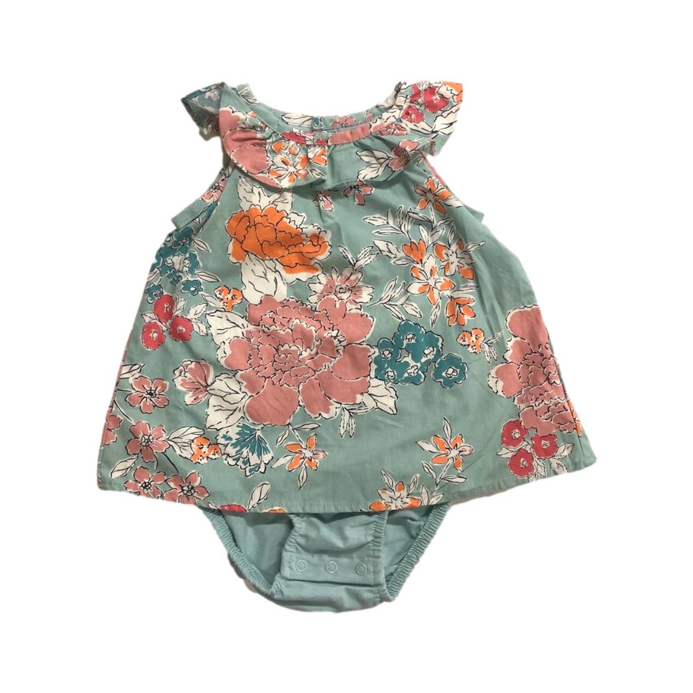 Carter's Carters Infant Girls Blue Green Floral Print Romper Baby Bodysuit Outfit 18m
