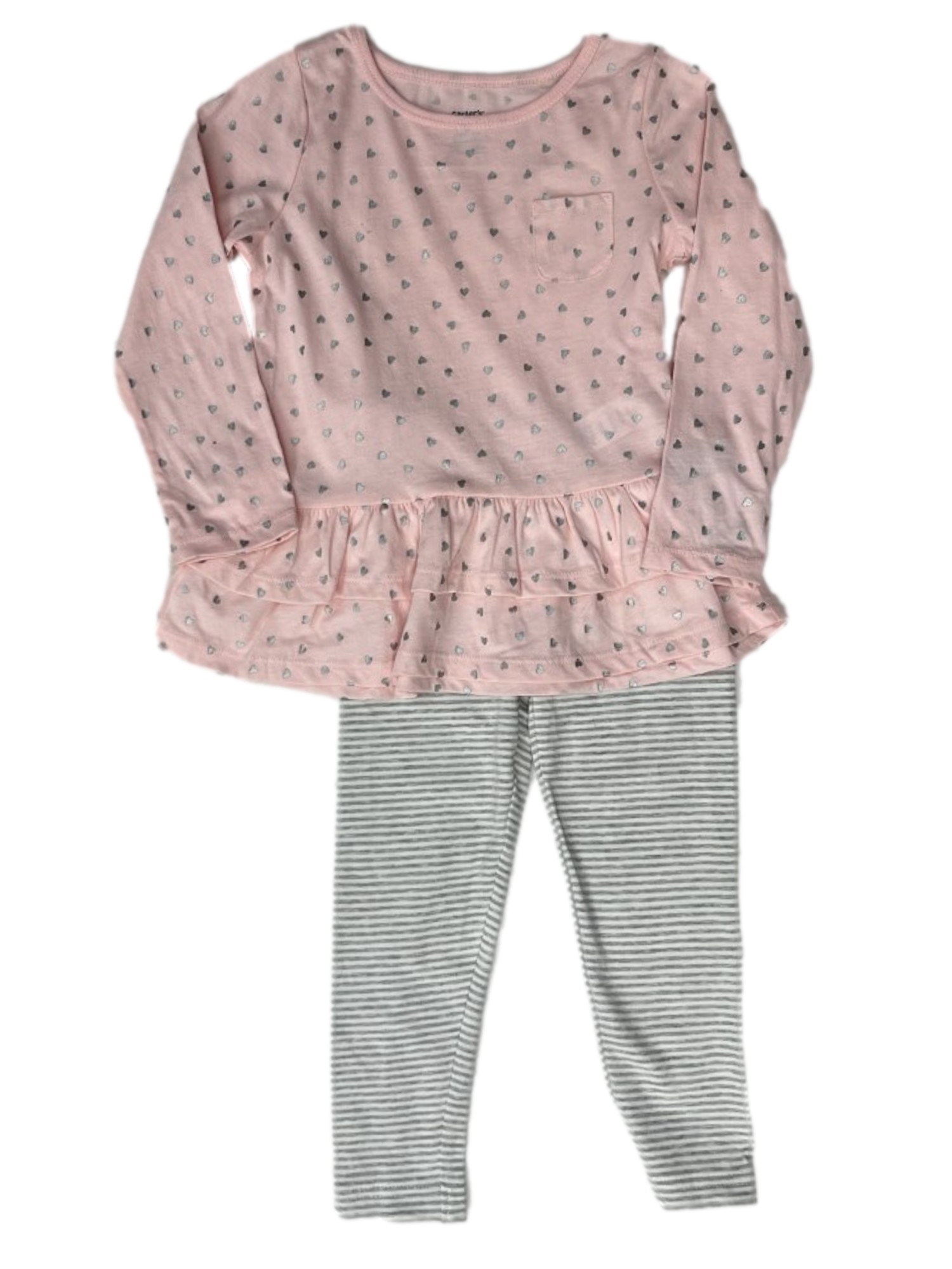 Carter's Carters Infant Girls Pink Heart Long Sleeve Top & Striped Pants Set 24 Months