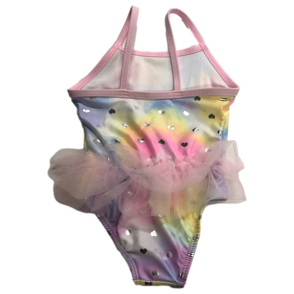 WonderNation Infant Girls Ruffled Rainbow Tie Dye Hearts 1pc Baby Swimming Swim Suit 12m