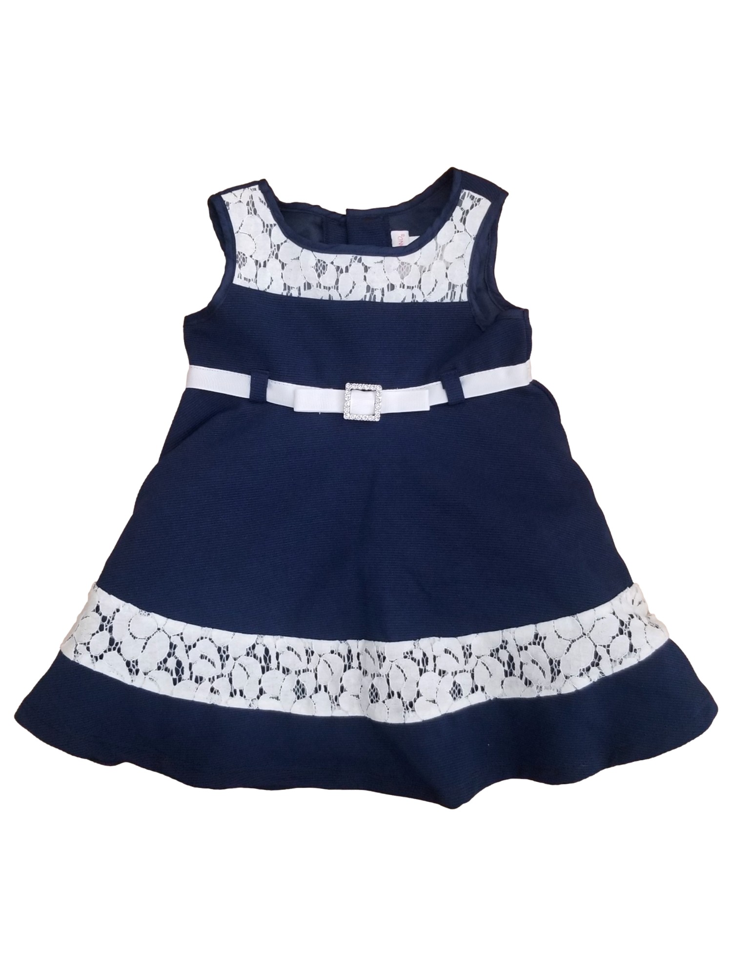 Youngland Infant Girls Navy Blue & White Lace Sleeveless Dress w/ Panty 18m