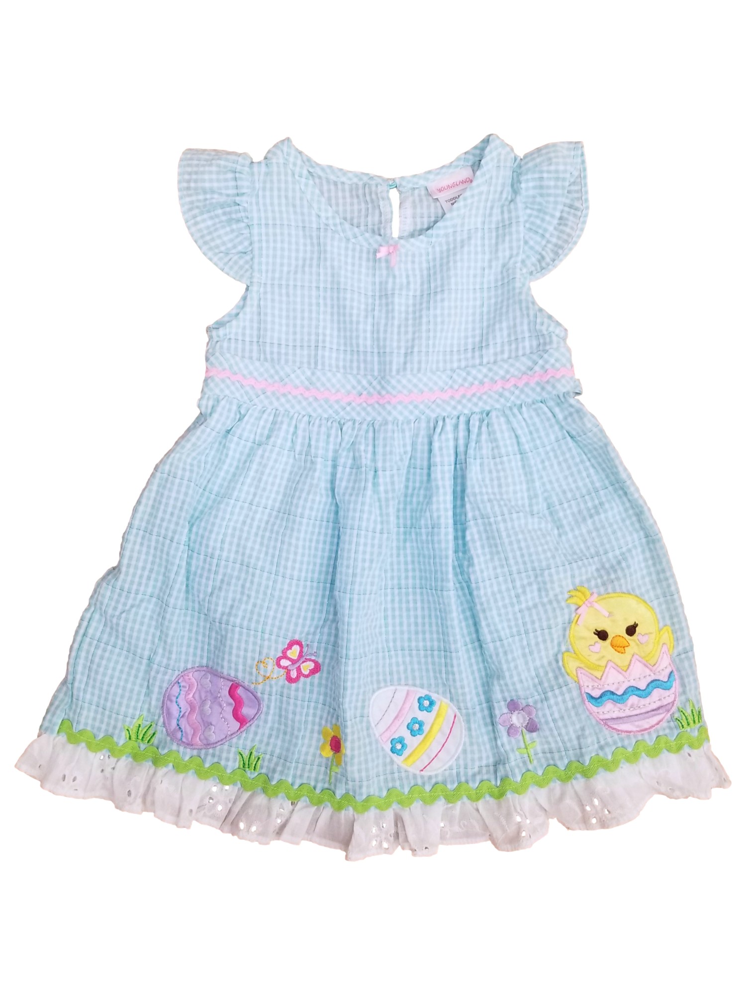 Youngland Toddler Girls Blue Easter Flower Lace Short Sleeve Dress w/ Tie 3T