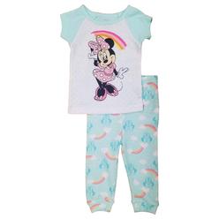 Disney Minnie Mouse Infant Girls Light Blue Pink Bow Rainbow Polka Dot Pajama Set 9m