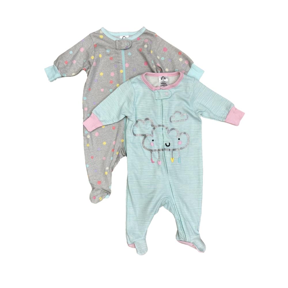 Gerber Infant Baby Girls 2PC Cloud & Polka Dot Zip Up Blanket Sleeper Pajamas Newborn