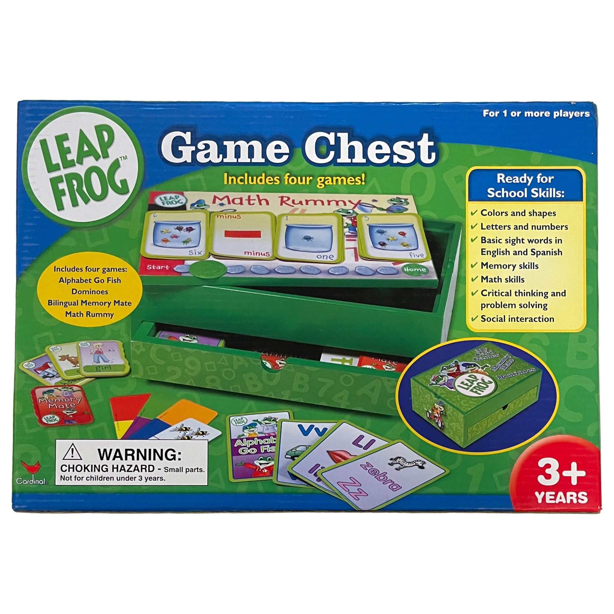 LeapFrog Leap Frog Game Chest with 4 Games Dominoes Math Rummy Alphabet Go Fish Wood Box