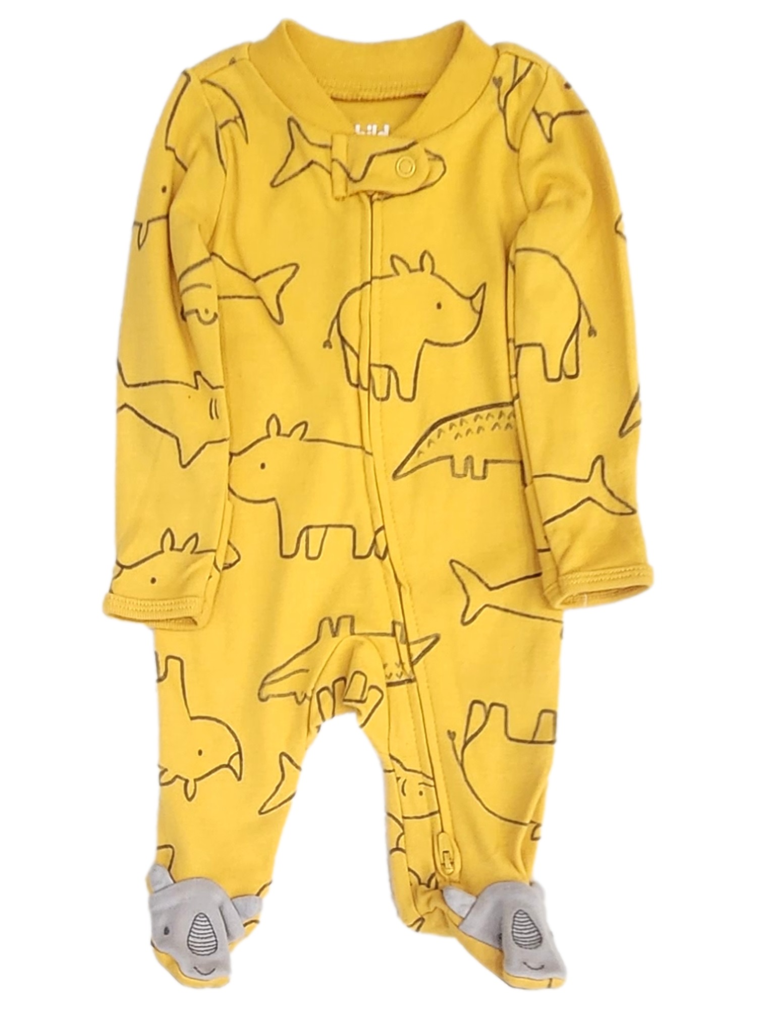 Carter's Infant Boy Yellow Rhino 2-Way Zipper Footie Pajama Sleeper Size Newborn