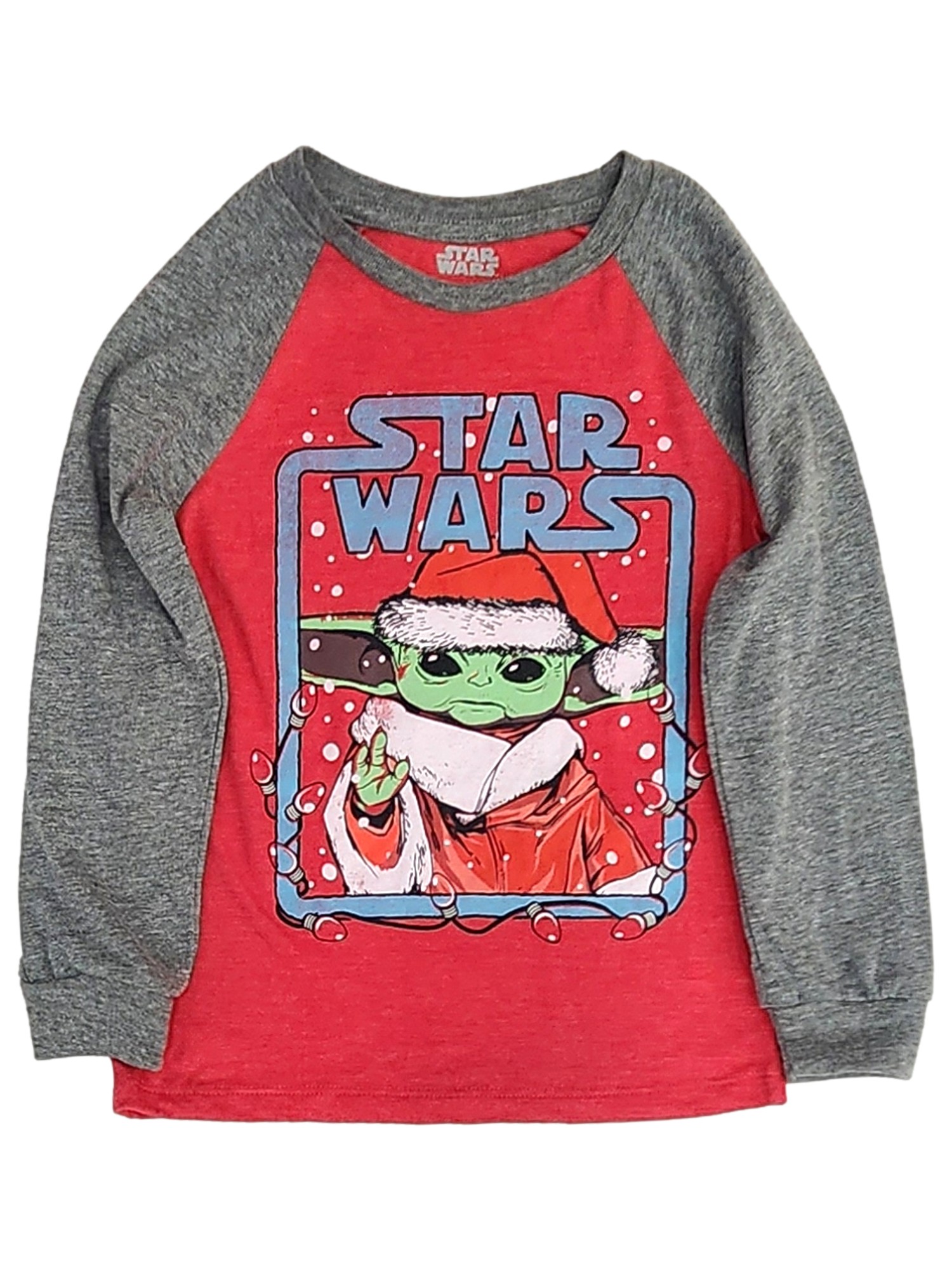 Star Wars Boys Gray & Red Long Sleeved Christmas Yoda T-Shirt Tee Shirt XS 4-5