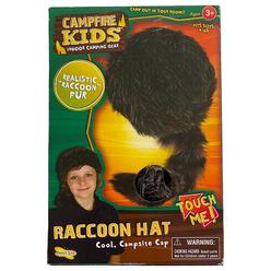 ONLINE Campfire Kids Raccoon Hat, Campsite Coon Skin Cap with Realistic Faux Fur