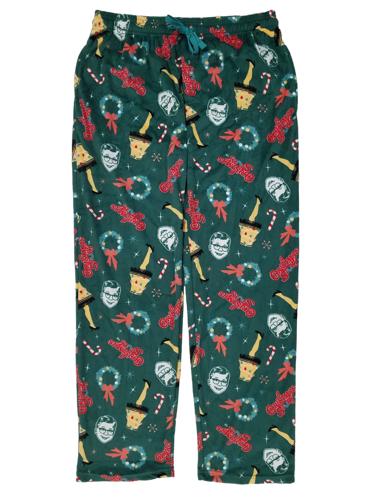 Mens Green A Christmas Story Fleece Sleep Pants Pajama Bottoms Large