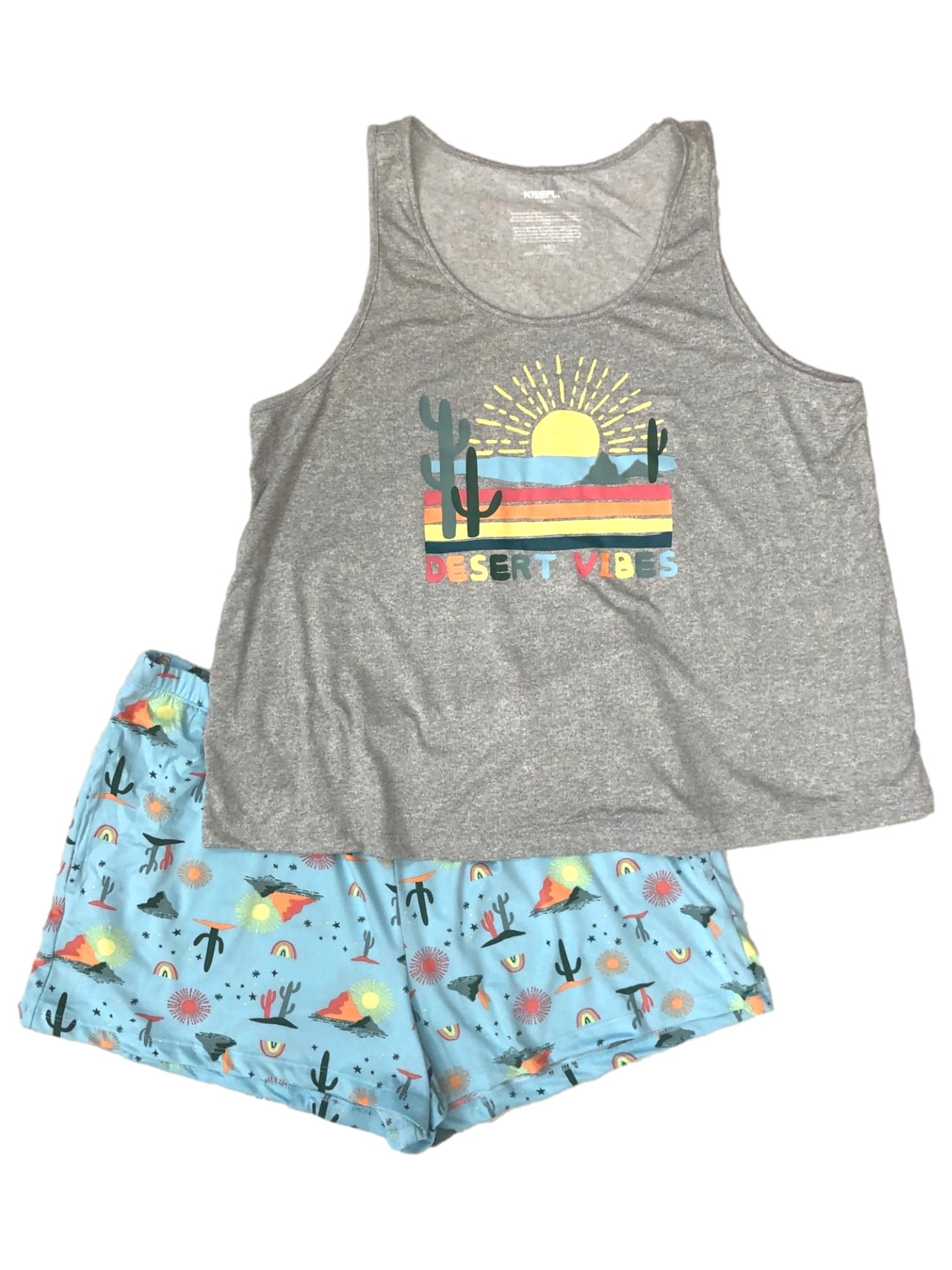 Generic Womens Gray Desert Vibes Sun & Cactus Pajamas Shorts & Tank Top  Sleep Set