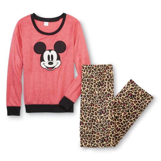 Disney Mickey Mouse Womens Pajamas Pink Leopard Print Sleep Set Large