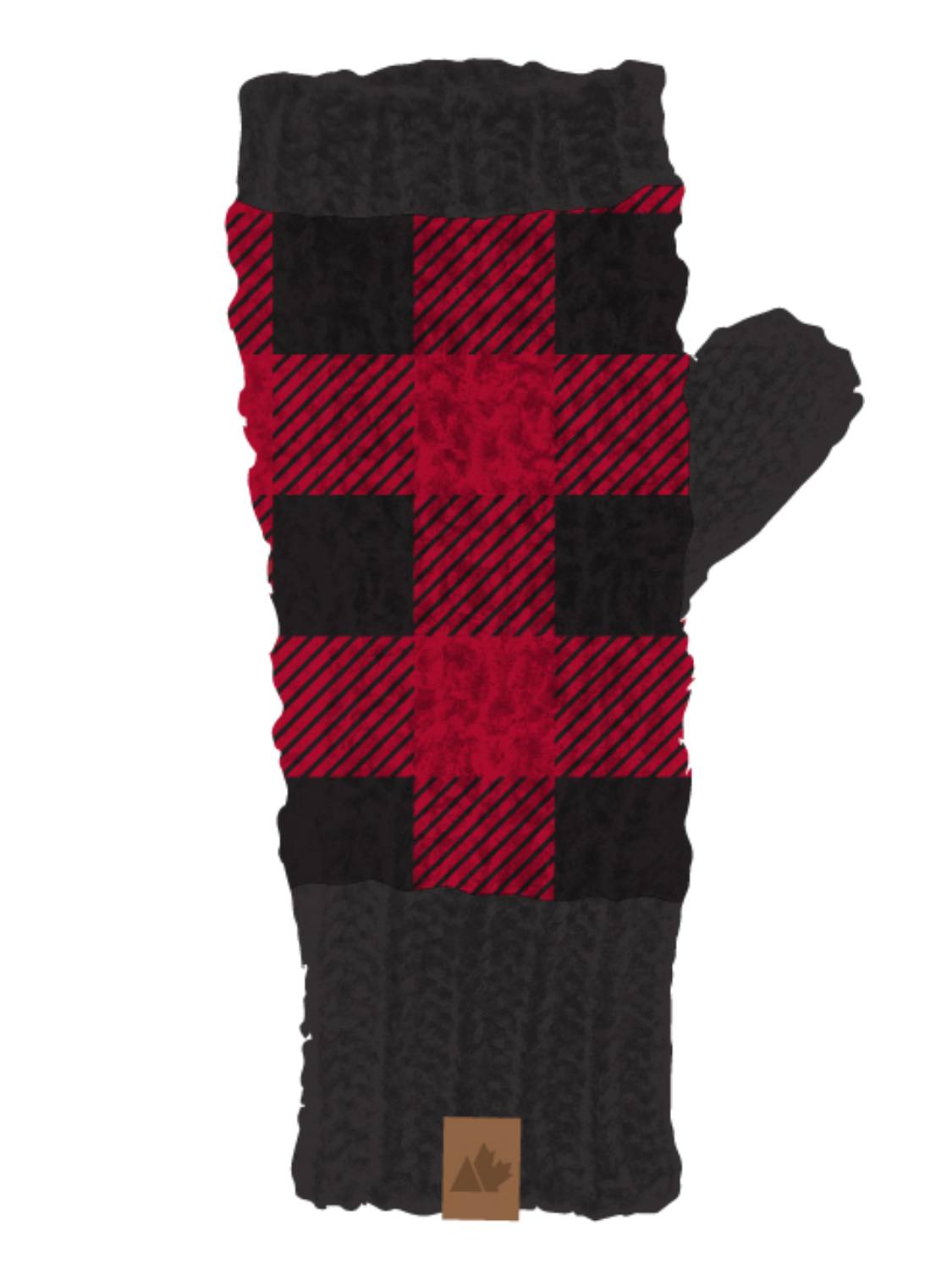 Great Northern Womens Red & Black Buffalo Plaid Fingerless Knit Gloves Tech Text