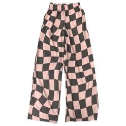 Grayson Threads Womens Pink & Gray Checkered Print Wide Leg Knit Sweat Pants