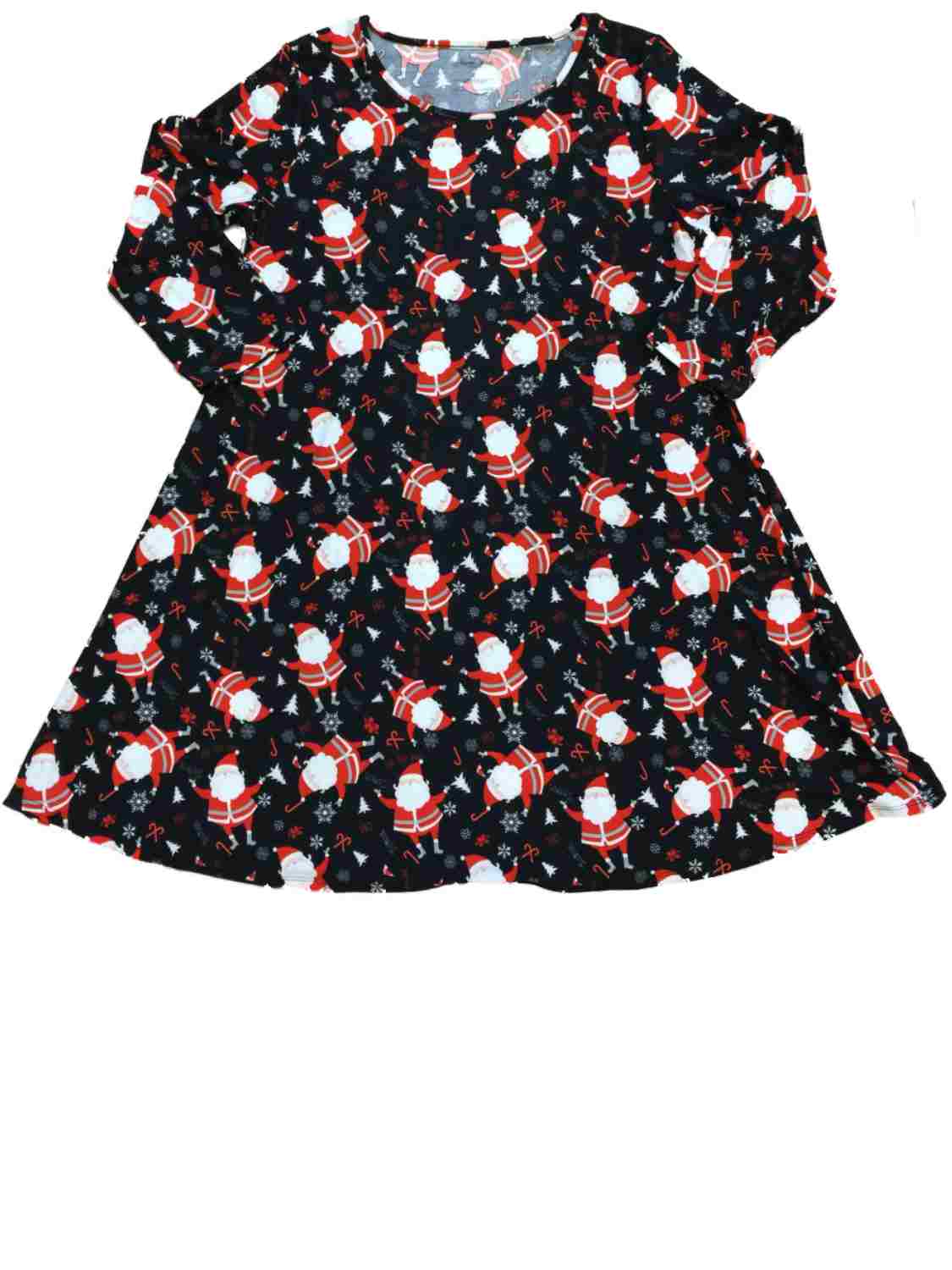 North Pole Womens Black Santa Clause Dress Christmas Holiday Fit Flare  1/2 Sleeve Tunic